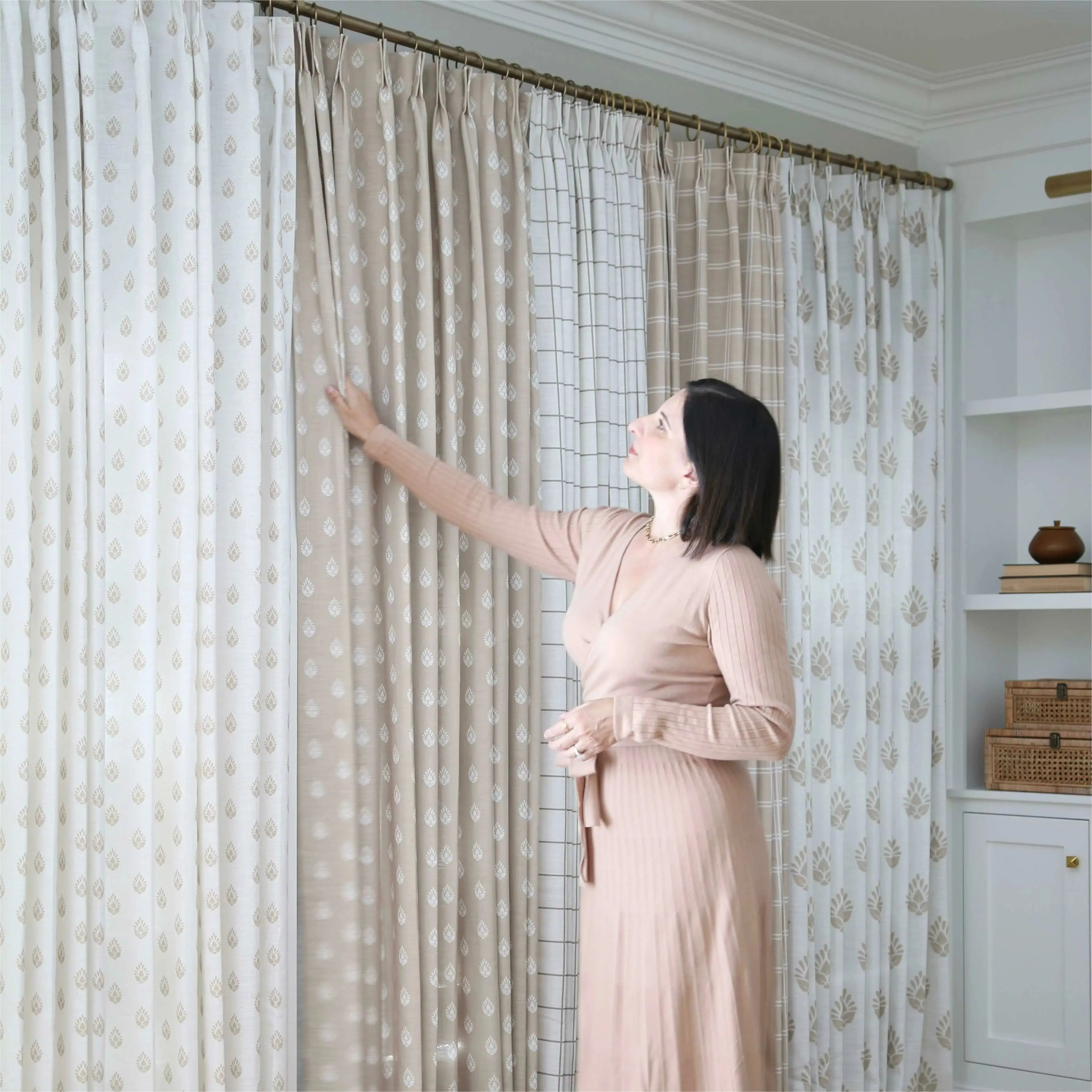 Stefana Silver Print Linen Curtains with Grommet Top - Elegant Window Drapes for Living Room, Bedroom & Dining Room Decor