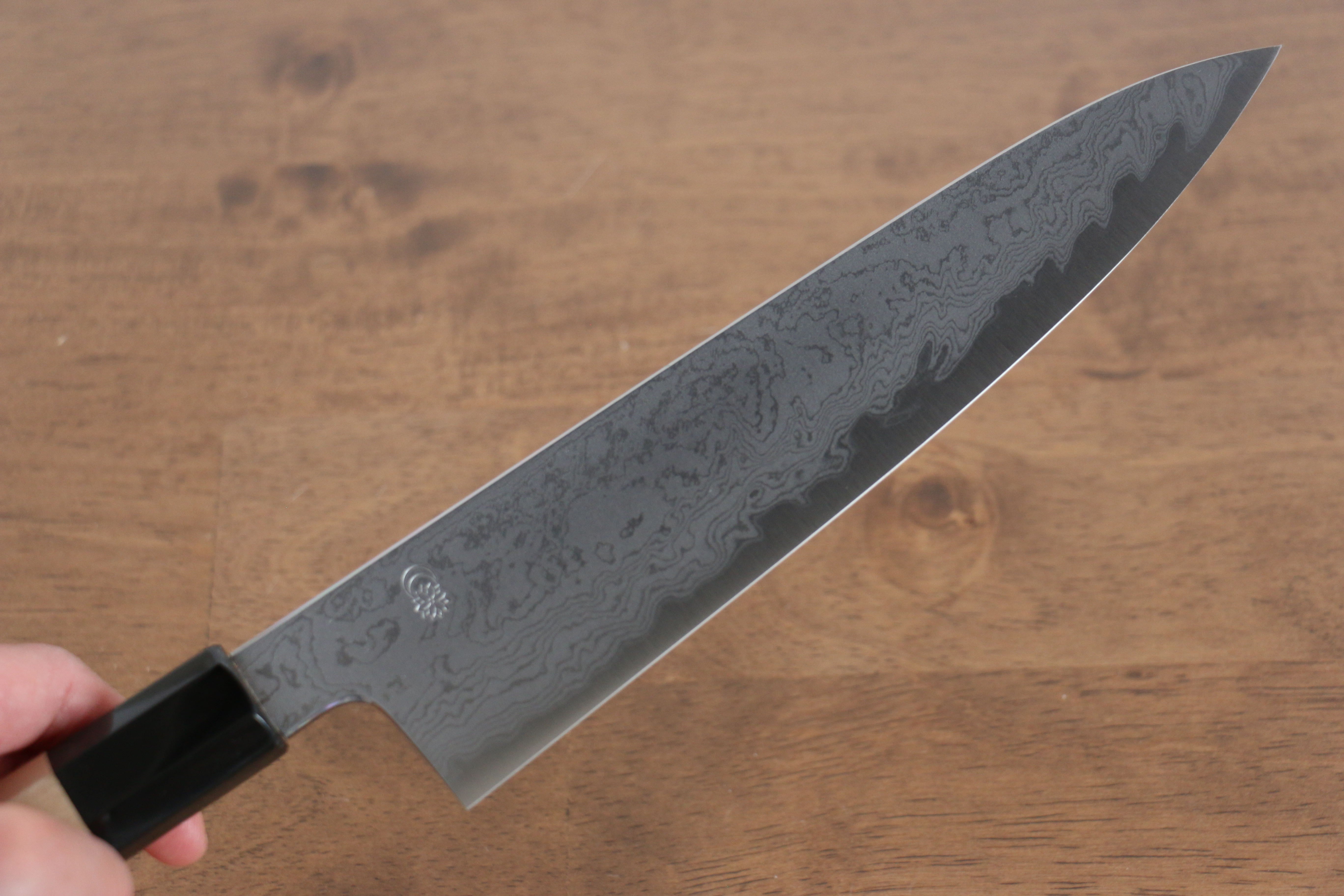 Premium Kikuzuki Blue Steel No.1 Damascus Gyuto Chef Knife 210mm - Japanese Magnolia Wood Handle - Professional Kitchen Knife for Sushi, Meat Cutting & Culinary Arts