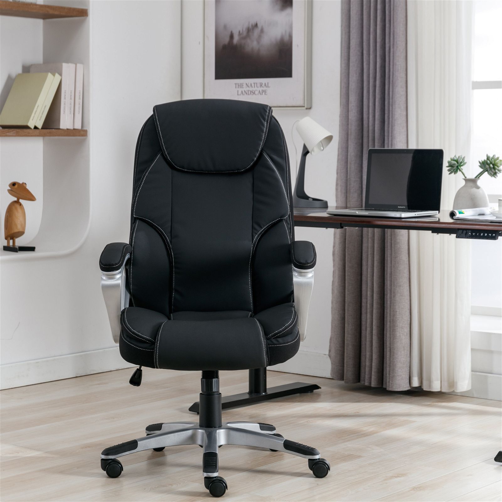 Tauris Legacy Ergonomic Office Chair with Padded Fixed Armrests - Black | Comfortable Support for Long Hours of Work, Home Office, and Gaming