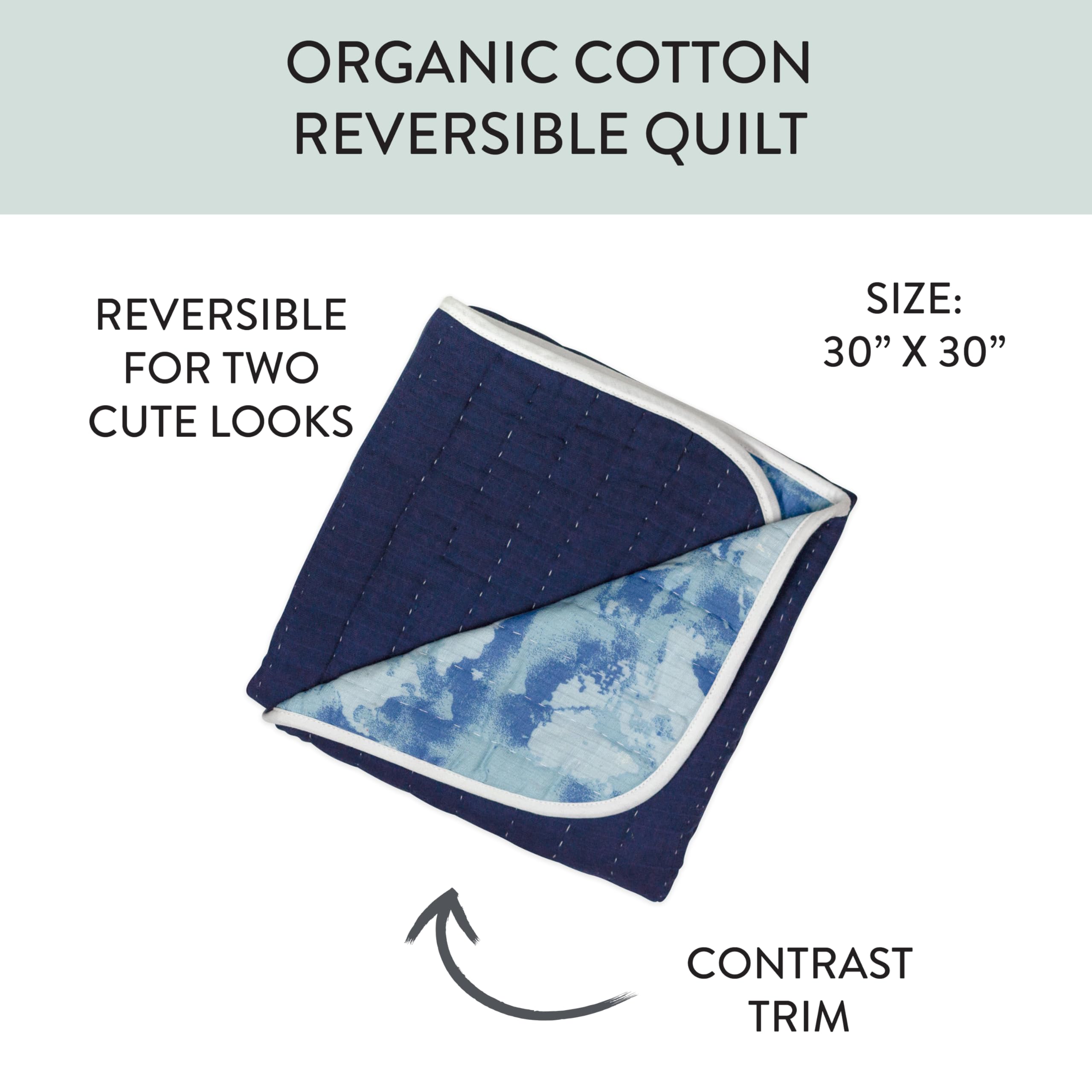 HonestBaby Organic Cotton Hand-Quilted Baby Blanket - Watercolor World Design - Soft & Hypoallergenic - Perfect for Nursery, Stroller & Swaddling