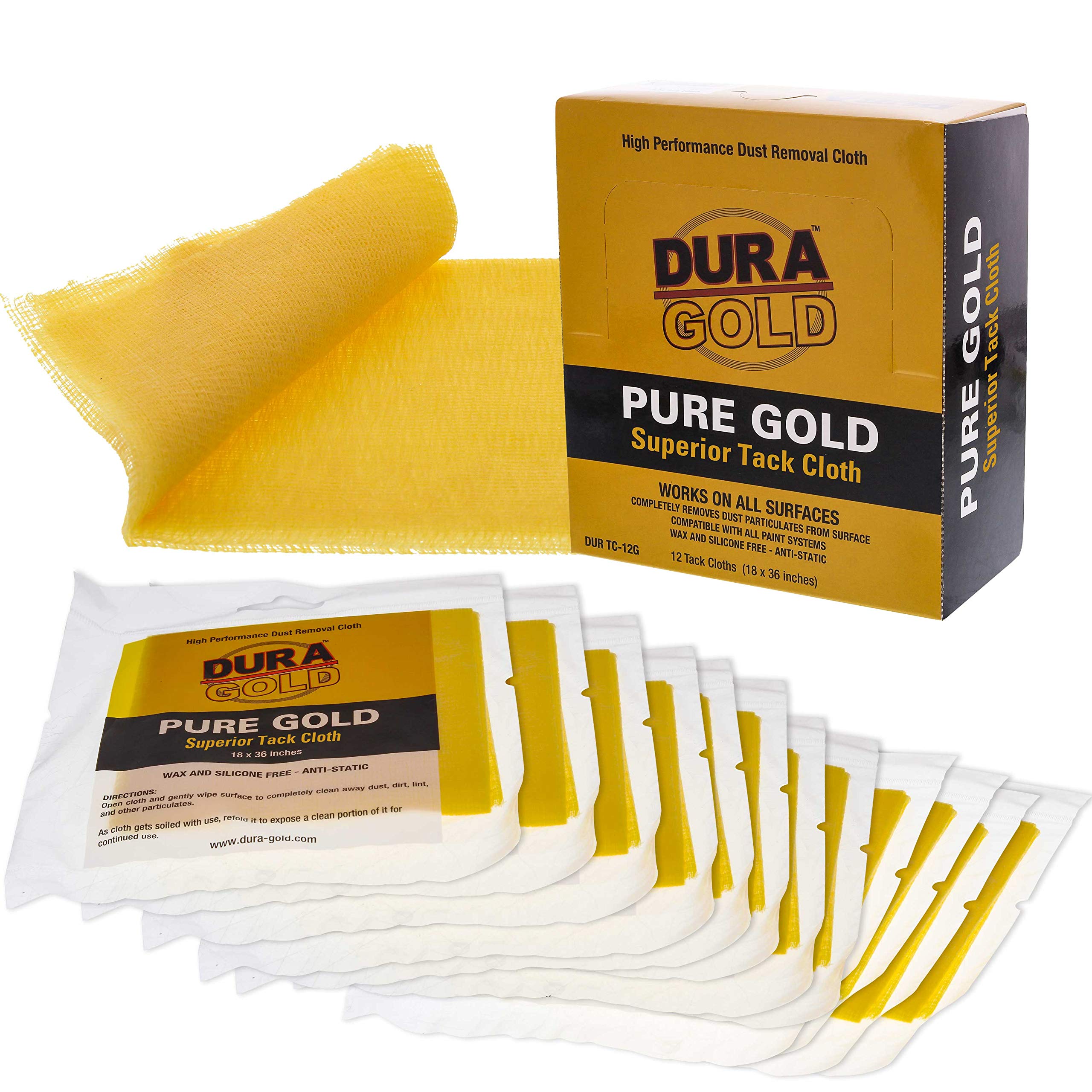 Dura-Gold Premium Tack Cloth - 144 Pack for Woodworking & Automotive Painting | Dust-Free Surface Prep | Ideal for Wood Staining, Auto Body Paint Prep & DIY Projects