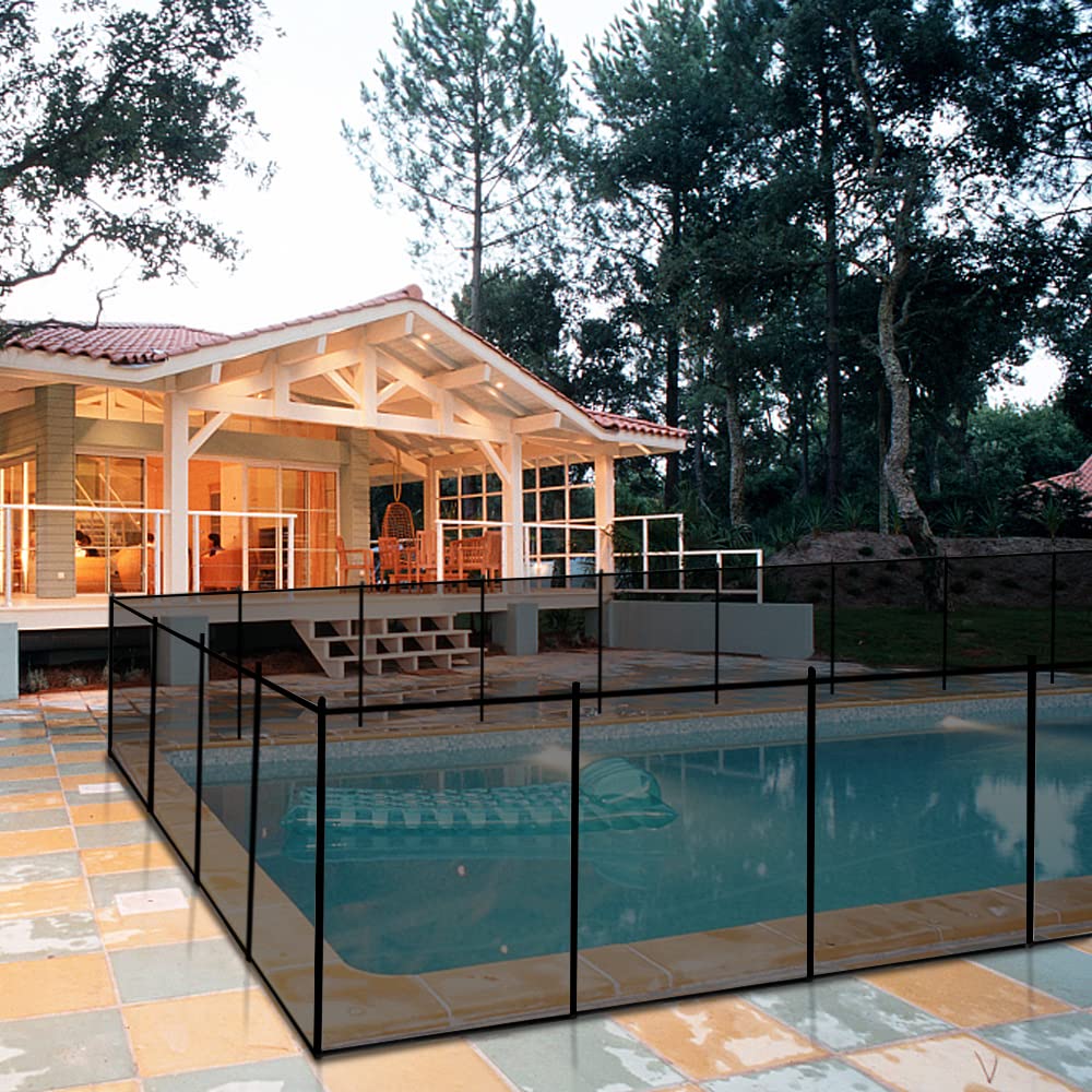 VINGLI 4Ft x 12Ft Black Swimming Pool Safety Fence for Inground Pools - Durable Mesh Pool Fencing with Easy Installation - Perfect for Backyard, Family Safety, and Pet Protection