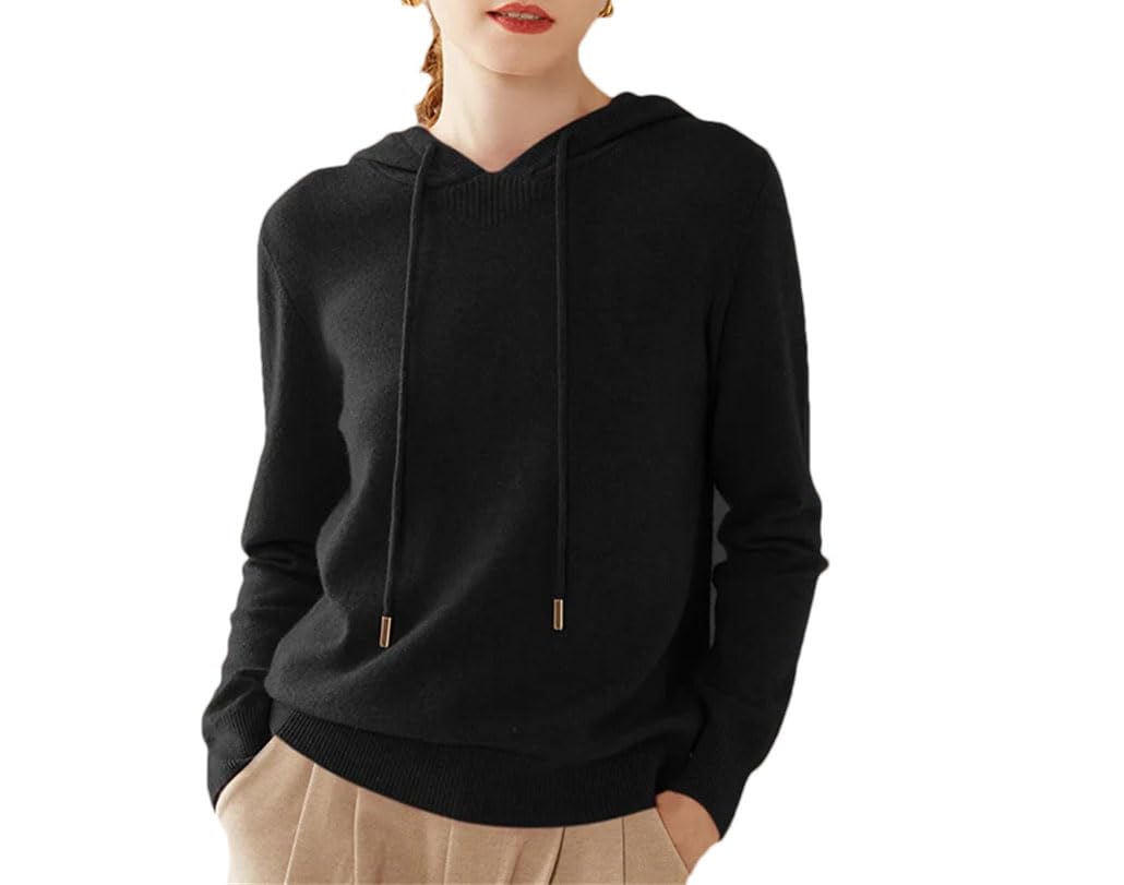 Women's Soft Cashmere Sweater - Long Sleeve Knitted Hooded Pullover, Loose Fit Winter Tops for Casual Wear & Office Outfits