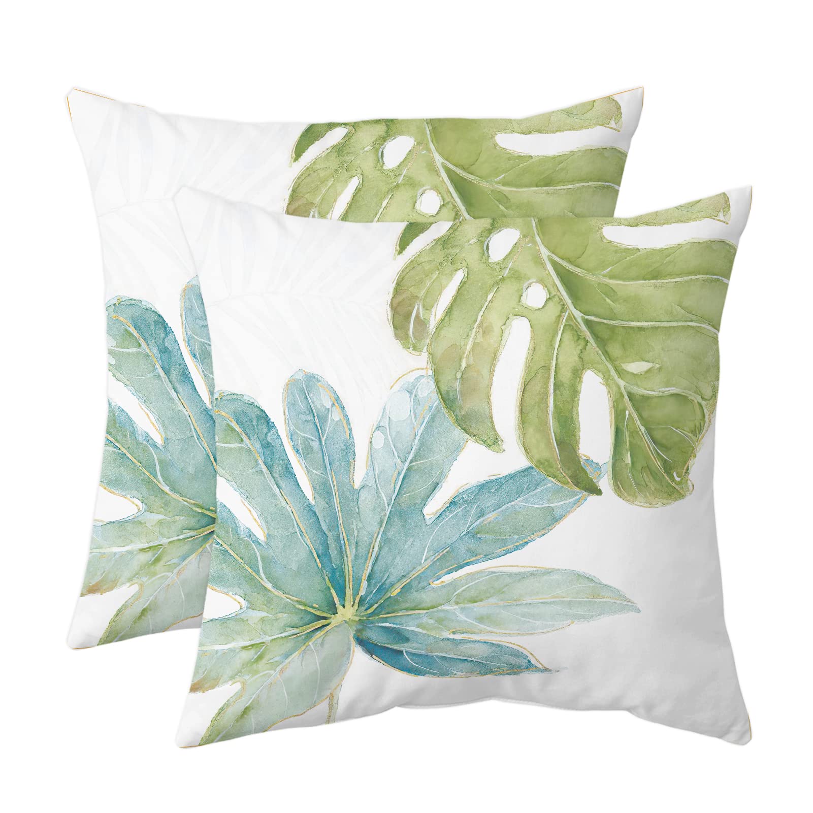 Monstera Palm Leaf Throw Pillow Covers Set of 2 - 20x20 Inch Tropical Botanical Decor for Couch, Sofa, Patio & Bedroom - Waterproof Outdoor Living Room Pillow Cases - Perfect for Boho, Farmhouse & Modern Home Decor