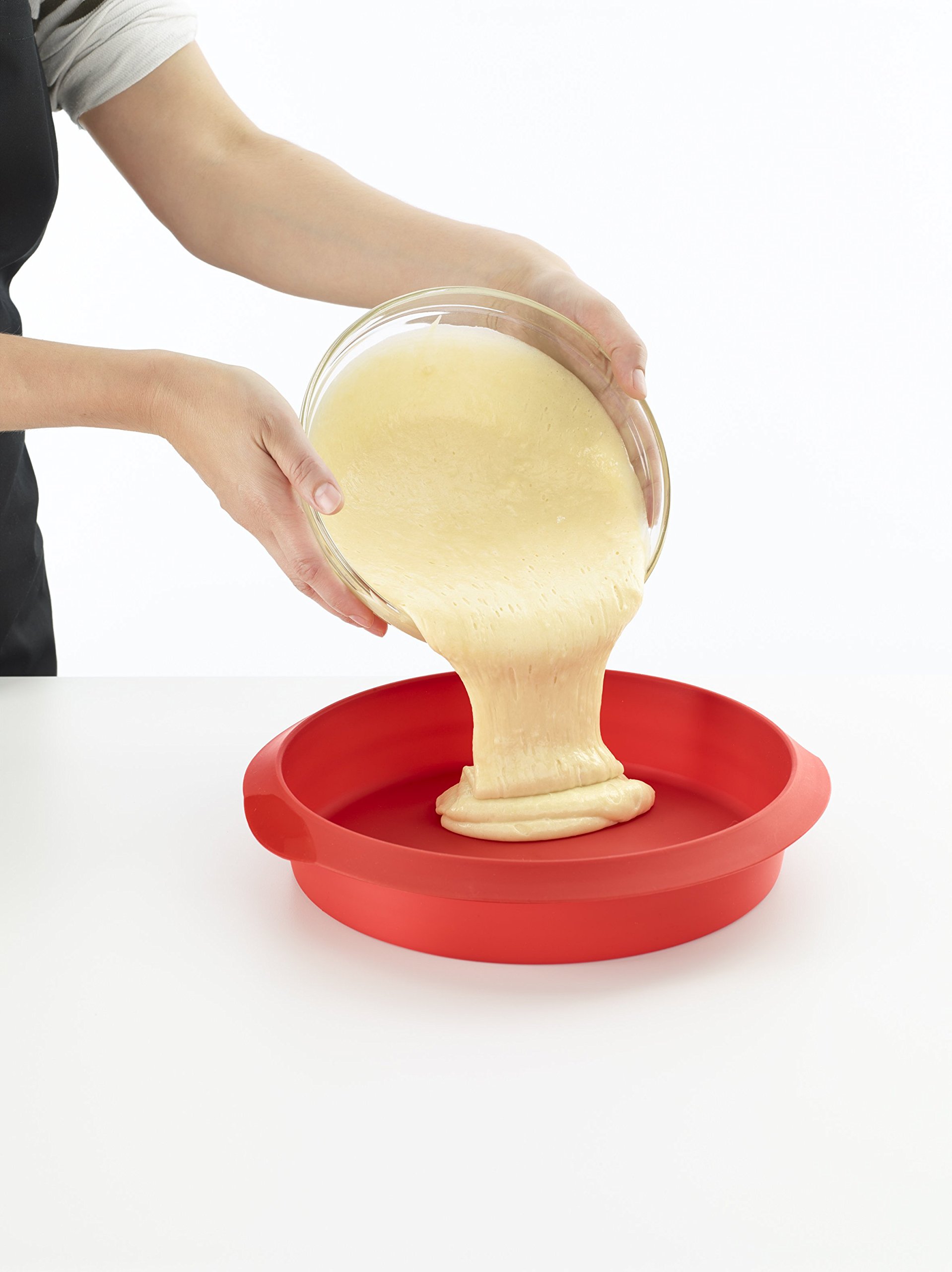 Lekue 9.5 Inch Round Cake Pan for Baking - Non-Stick Red Silicone Mold | Perfect for Birthday Cakes, Wedding Cakes & Home Baking