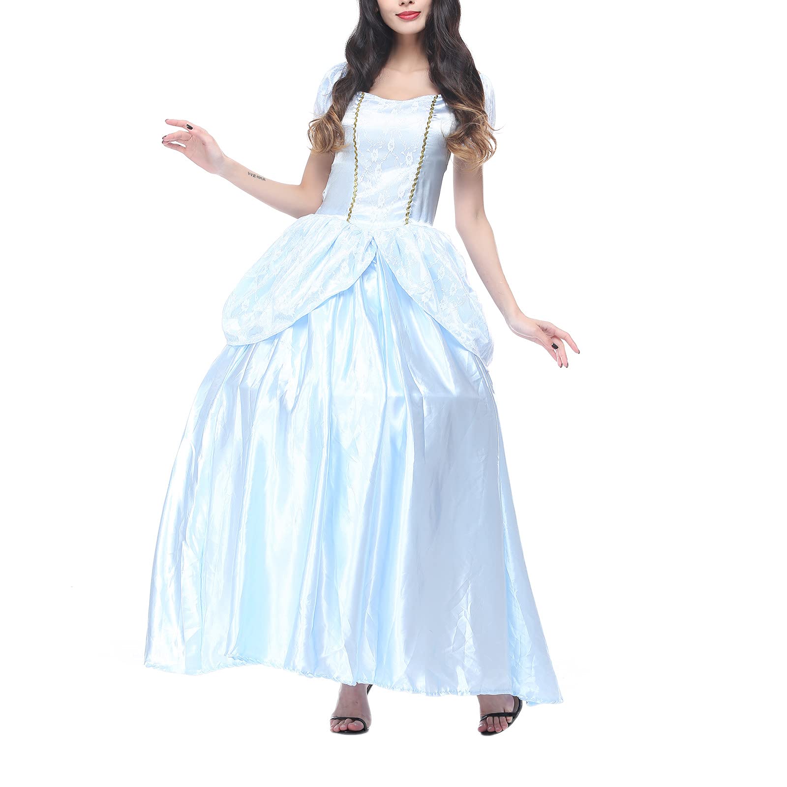 MIASHUI Women's Medieval Dress - Short Sleeve White Renaissance Costume for Cosplay, Halloween, LARP & Medieval Fairs | Elegant Long Dress for Historical Reenactment & Fantasy Events