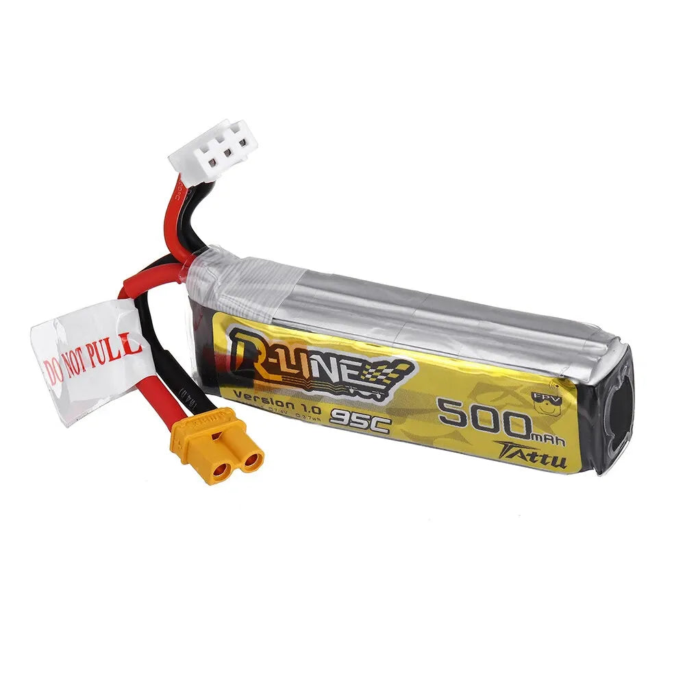 TATTU R-Line 1.0 7.4V 500mAh 95C 2S Lipo Battery with XT30 Connector - High Performance RC Drone & FPV Racing Battery Pack