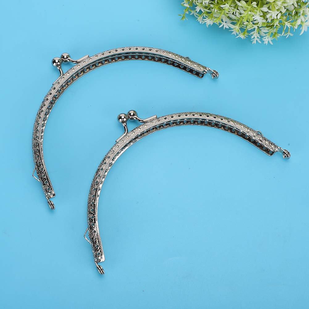 GLOGLOW 2-Pack Silver Metal Semicircular Purse Frame with Kiss Clasp Lock - 15cm/5.9in DIY Sewing Bag Handle for Handbags, Clutches & Tote Bags - Perfect for Crafting, Fashion Accessories & Gift Making