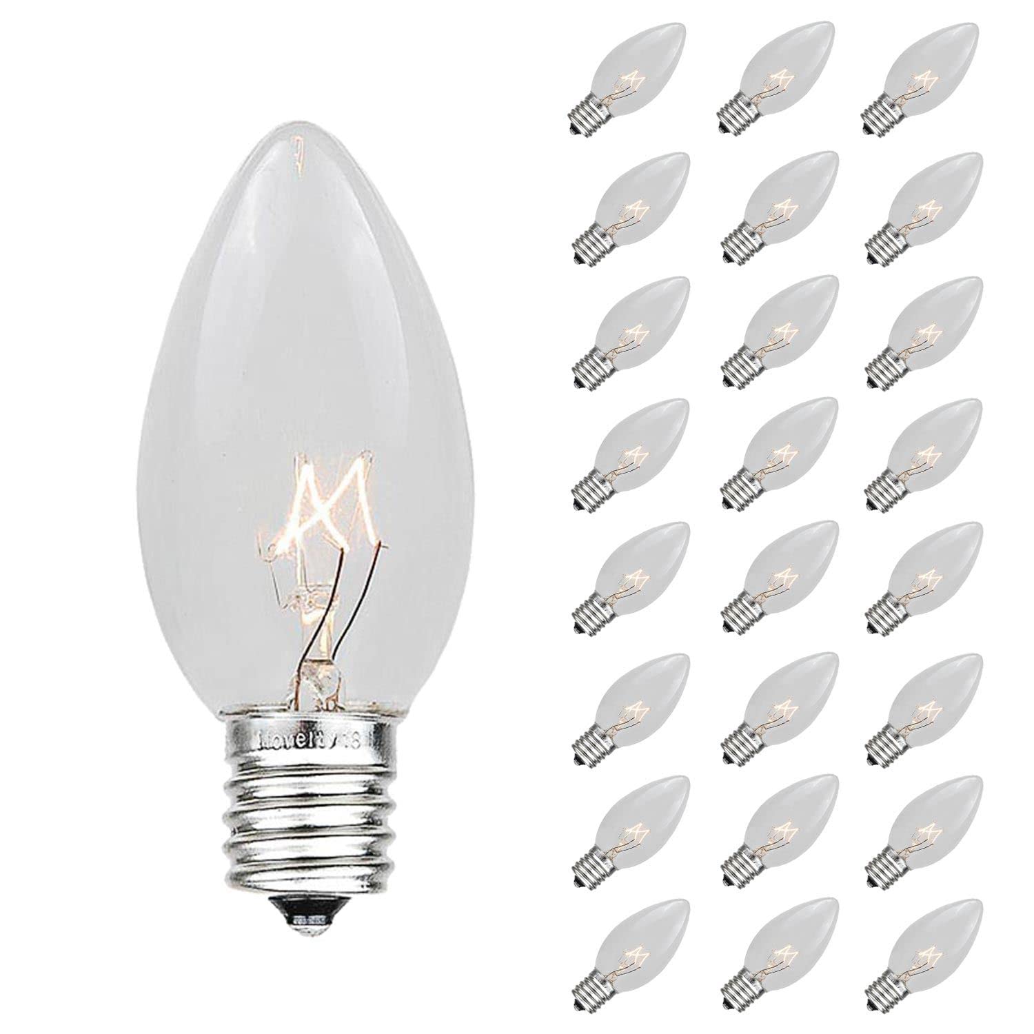 500 Pack C7/E12 Candelabra Base Christmas Lights - 5W Clear Outdoor Replacement Bulbs for Holiday Decorations, Tree Trimming, and Festive Home Lighting