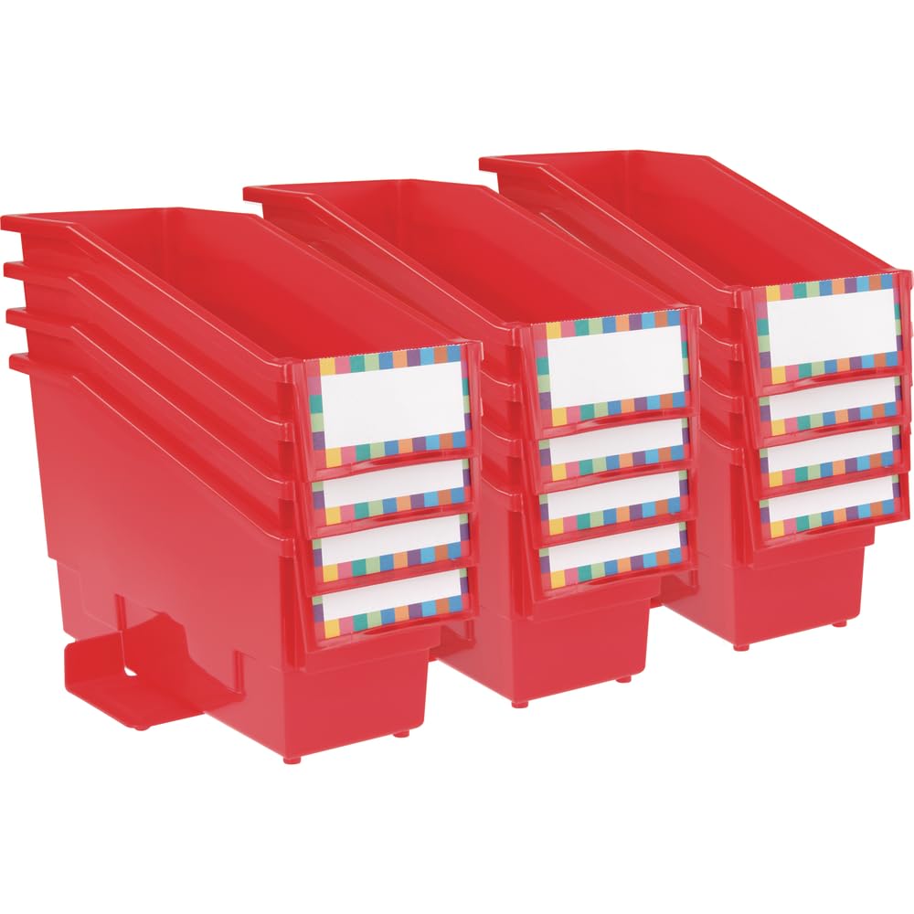 Non-Tip Book and Binder Holders with Stabilizer Wings - Set of 12 Red Classroom Organizers (5.5