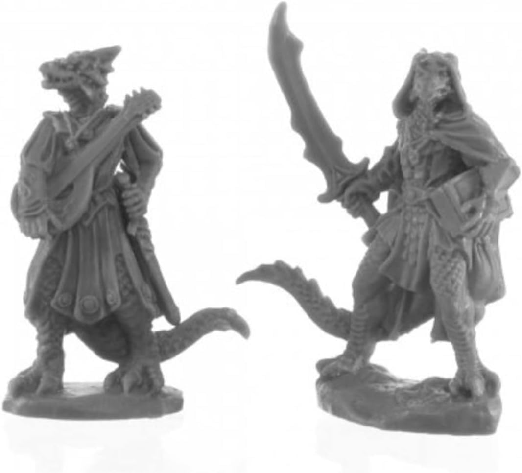 Dragonfolk Bard and Thief Miniature - 25mm Heroic Scale RPG Figure - Bones Black Reaper Miniatures for D&D, Pathfinder & Tabletop Gaming