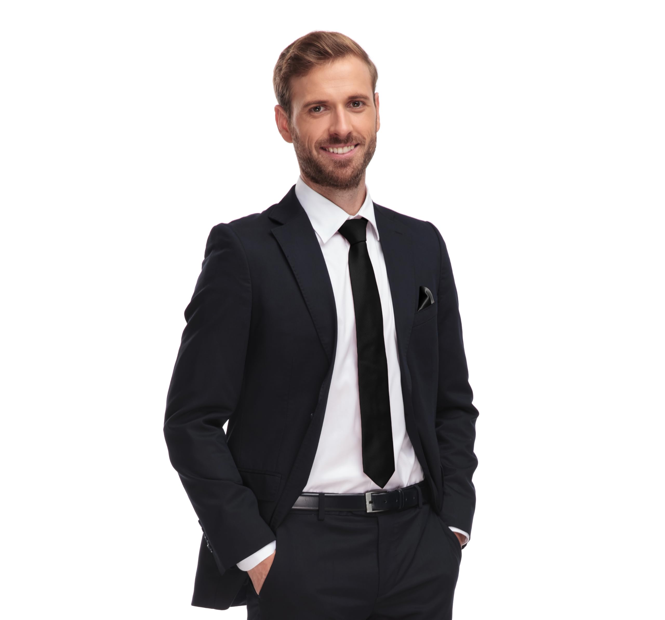 Men's Solid Color Formal Tie & Pocket Square Set - Neckties for Office & Wedding