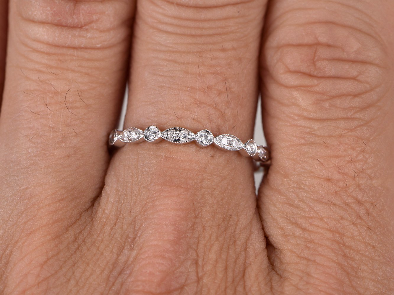 14K White Gold Half Eternity Wedding Band - Micro Pave Diamond Engagement Ring - Stackable Ring for Women - Perfect for Bridal Sets, Anniversary Gifts & Everyday Wear