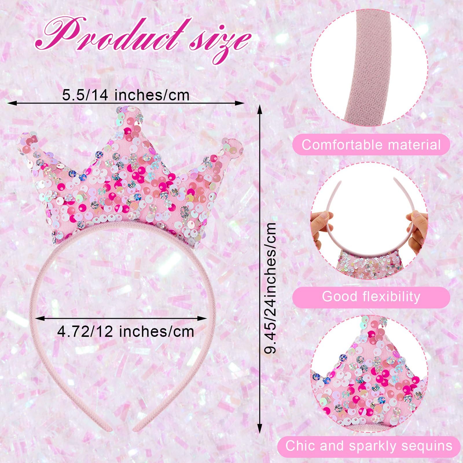 24 Pack Glitter Princess Crown Headbands for Girls - Sparkly Birthday Party Favors & Decorations - Perfect for Princess Themed Parties, Dress Up, and Photo Props