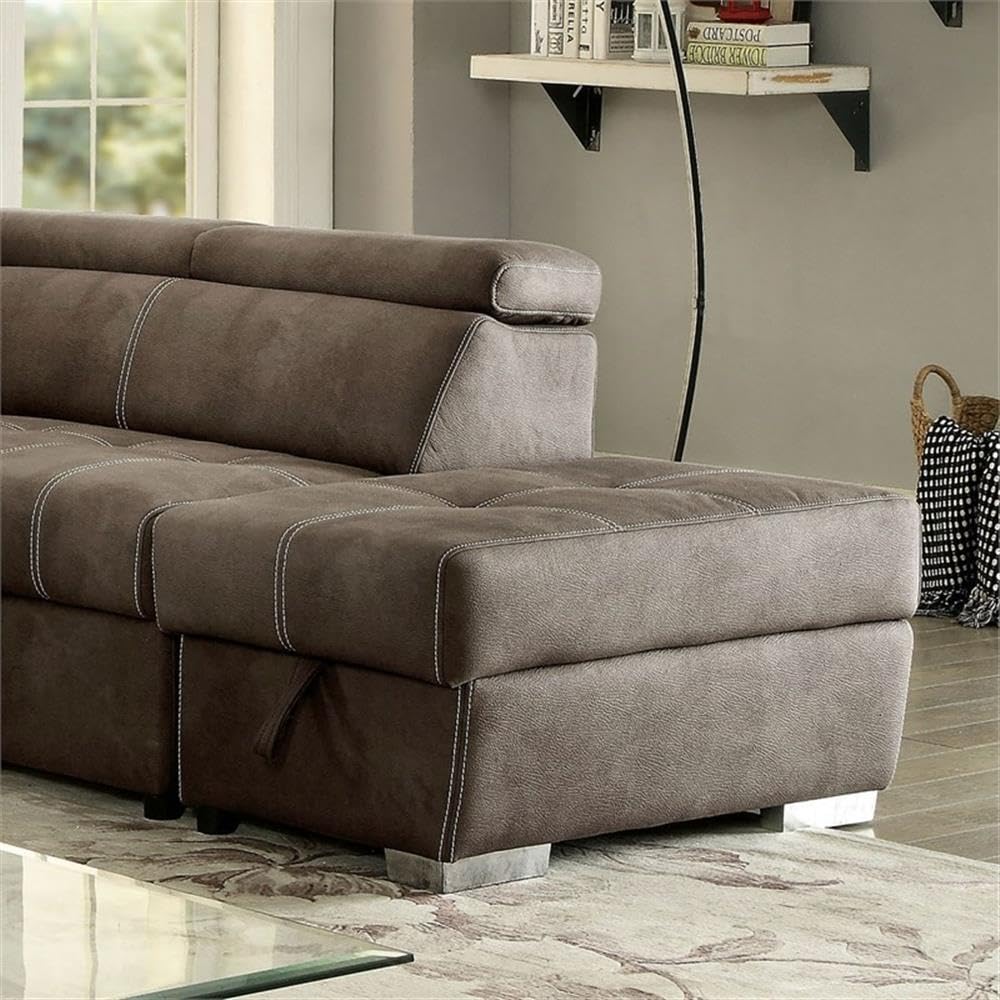 Furniture of America Blenden Fabric Upholstered Ottoman in Ash Brown - Stylish Footrest & Storage Bench for Living Room, Bedroom & Home Decor