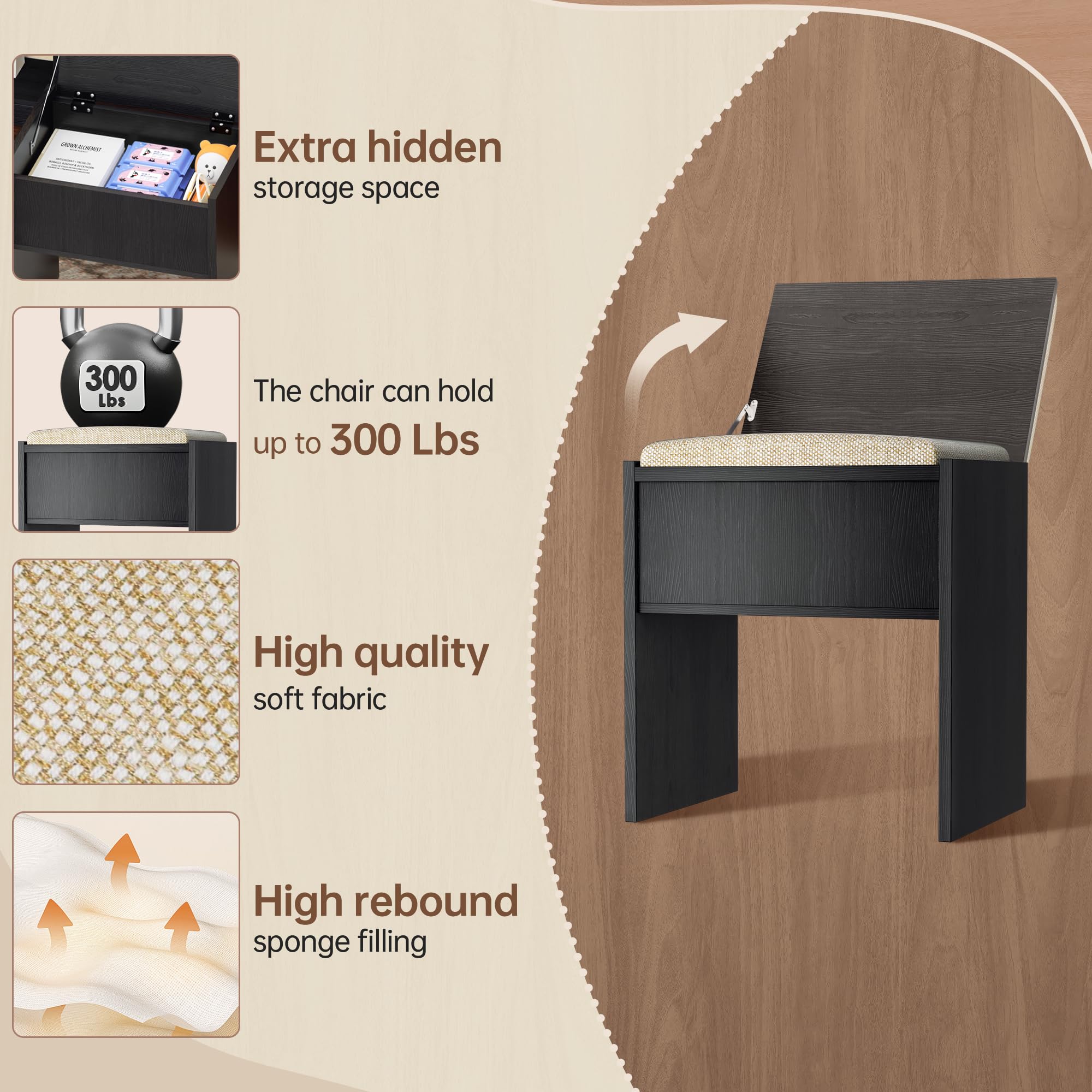 Greenvelly Makeup Vanity Table with LED Lighted Mirror - Black Vanity Desk with 3 Lighting Modes, Stool & Storage Drawers - Dressing Table for Women & Girls | Perfect for Bedroom, Bathroom & Beauty Salon Makeup Station