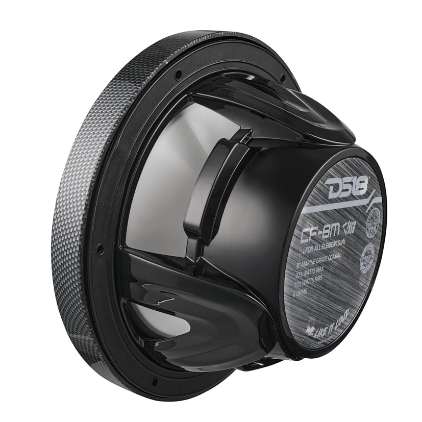 DS18 Hydro CF-8M 8 Inch 2-Way Coaxial Marine Speakers with RGB LED Lights - 125W RMS 4-Ohm Waterproof Boat Audio System, UV Resistant Carbon Fiber Design (Pair of 8