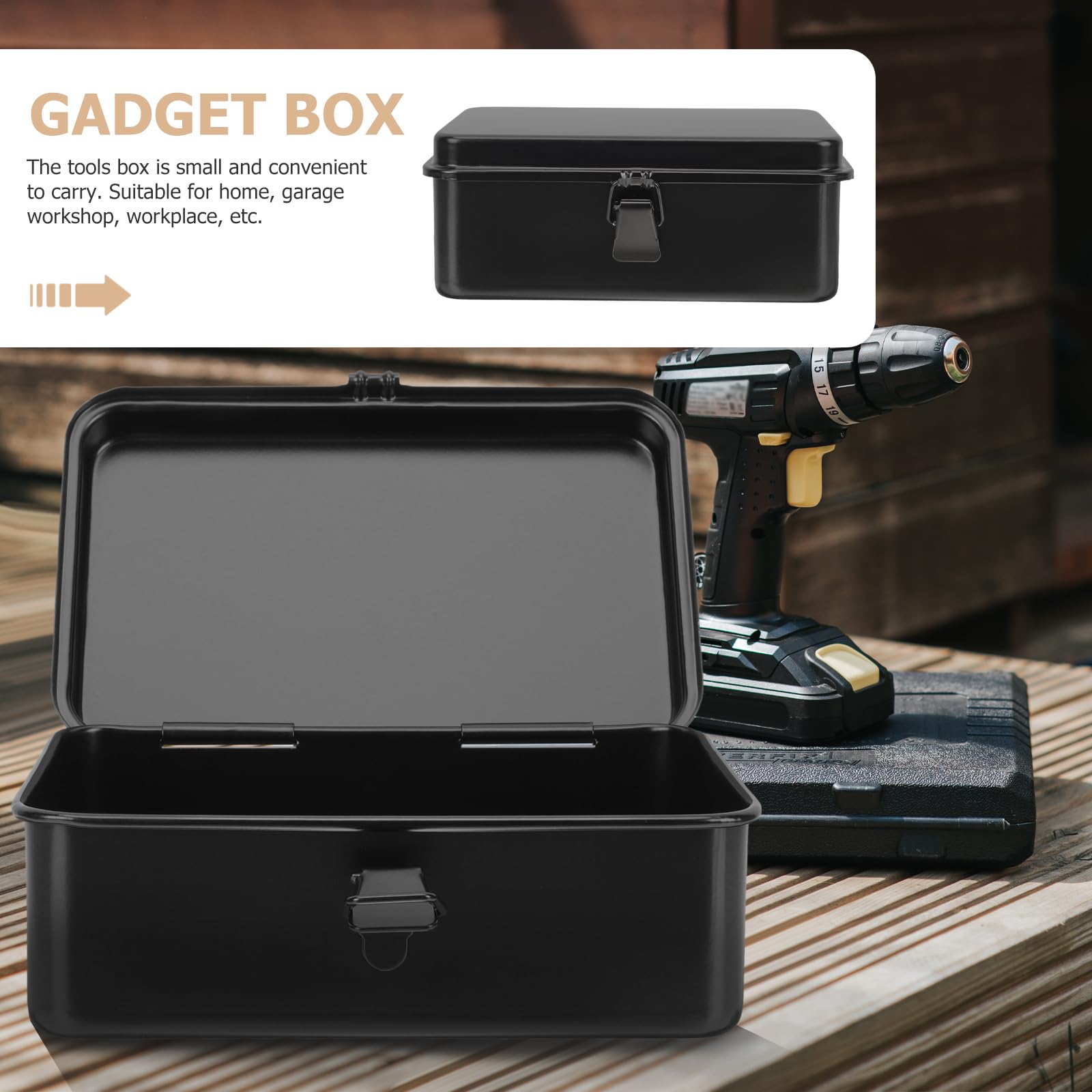 DOITOOL Small Metal Tool Box - Portable Steel Tool Organizer with Metal Latch Closure, 7.86x4.91x3.07in - Compact Hip Roof Design for Home, Garage & Workshop Tool Storage (Black) - Perfect for DIY Projects, Car Repair & Professional Use