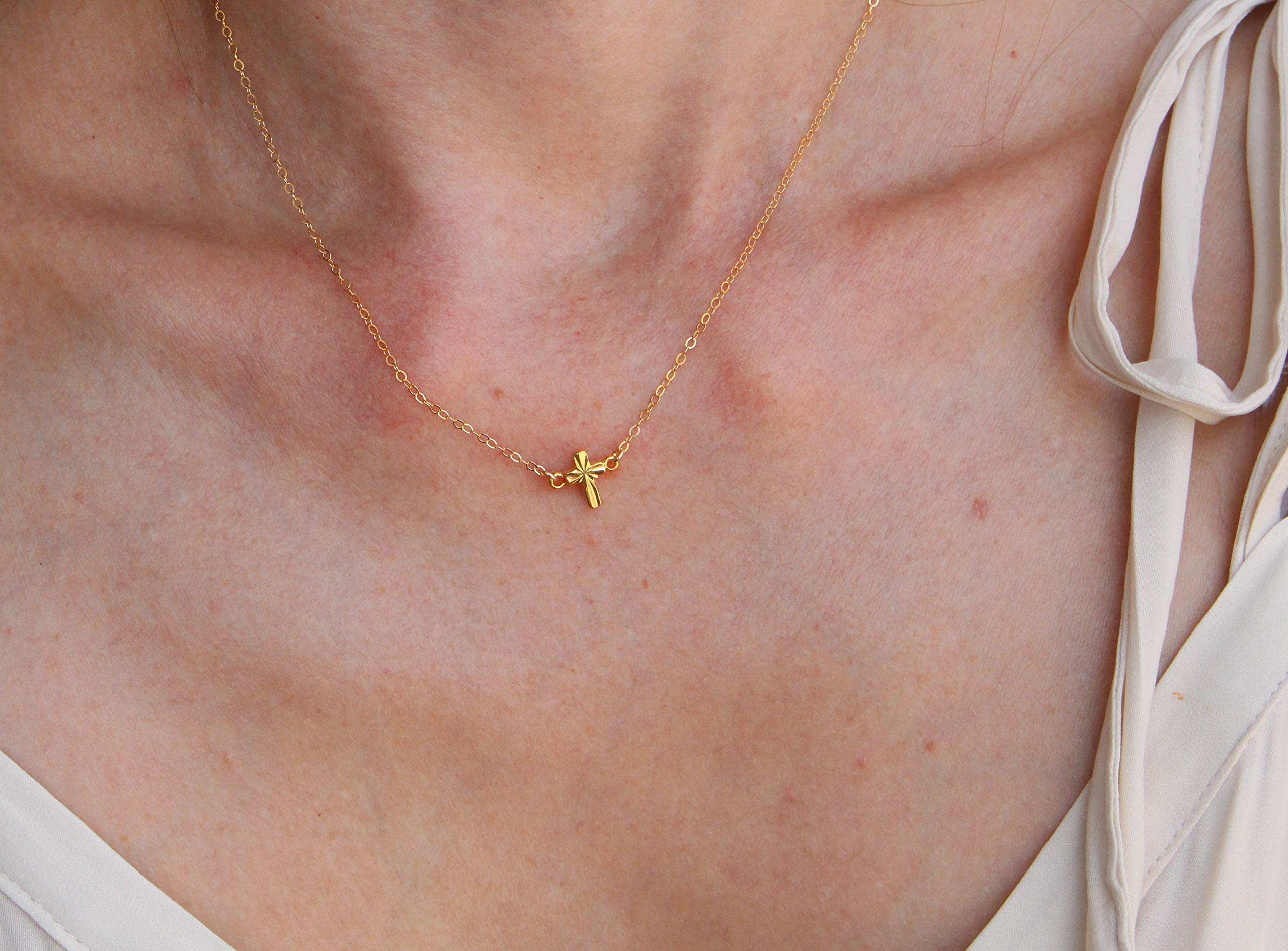 Gold Mini Small Cross Necklace - Dainty Textured Cross Pendant with Thin Chain - Elegant Religious Jewelry Gift for Women - Perfect for Daily Wear, Church Occasions & Thoughtful Present