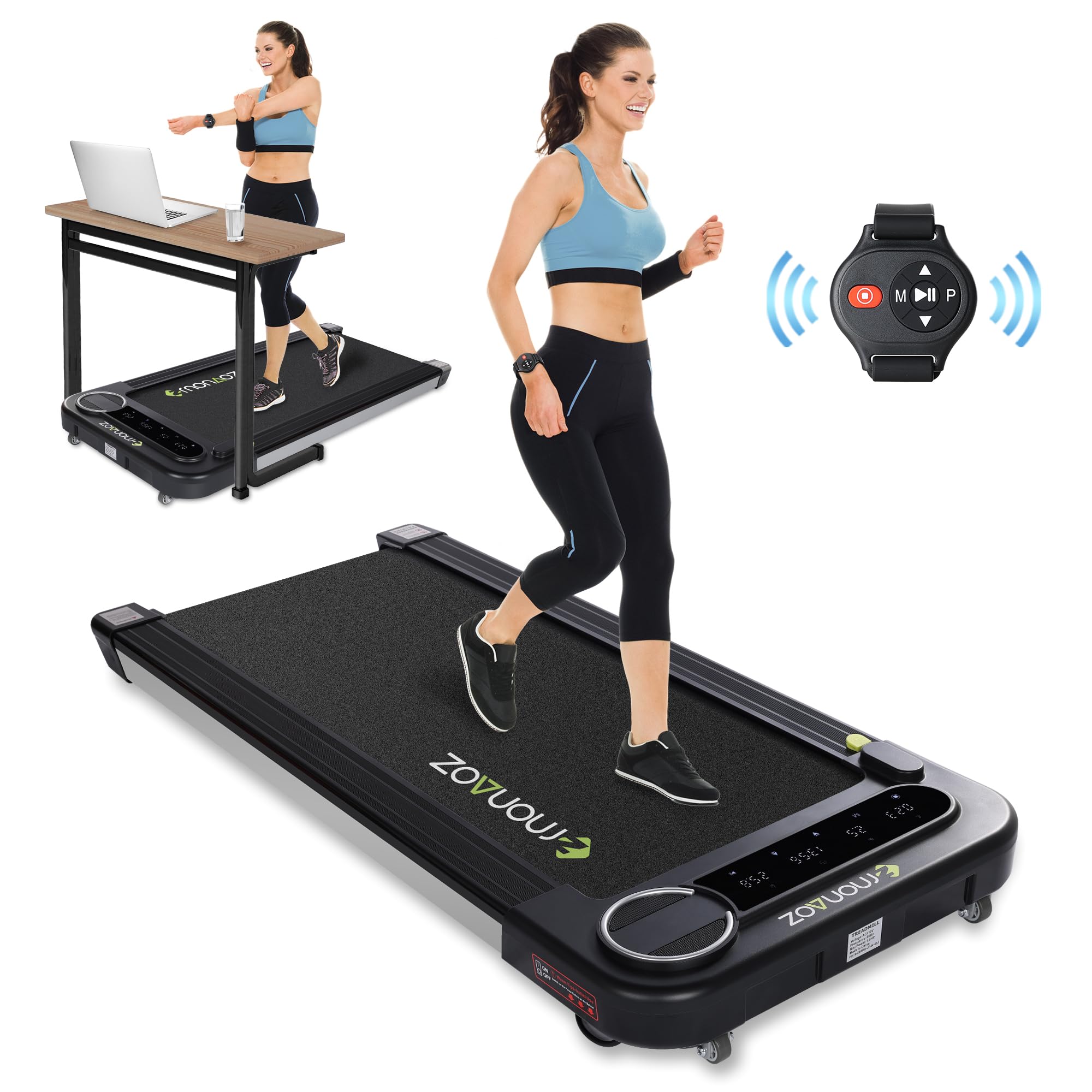 2 in 1 Under Desk Treadmill with Bluetooth Speaker - Walking Pad & Jogging Machine with Remote Control, Max 265lbs Capacity - Perfect for Home Office Workouts & Compact Spaces