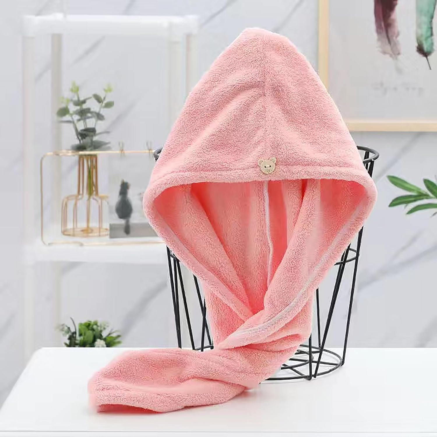 VEEMU FABWORLD™ Premium 450 GSM Microfiber Hair Drying Towel - Ultra Absorbent Quick Dry Turbans for Women & Kids (Set of 2, Pink) - Perfect for Shower, Spa, Swimming & Post-Workout Hair Care