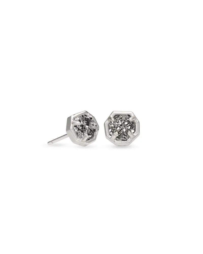 Kendra Scott Nola Platinum Drusy Silver Stud Earrings for Women - Elegant Everyday Jewelry for Work, Date Night & Special Occasions