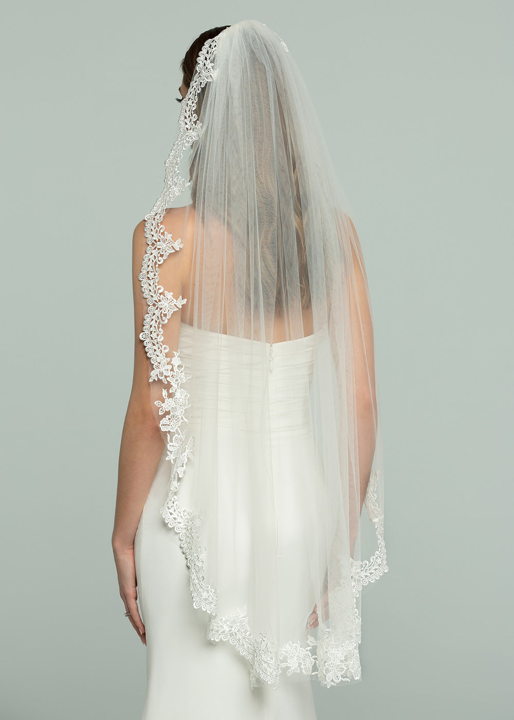 Elegant V1006 Fingertip Veil with Delicate Lace Appliques - Perfect for Weddings, Bridal Showers & Formal Events