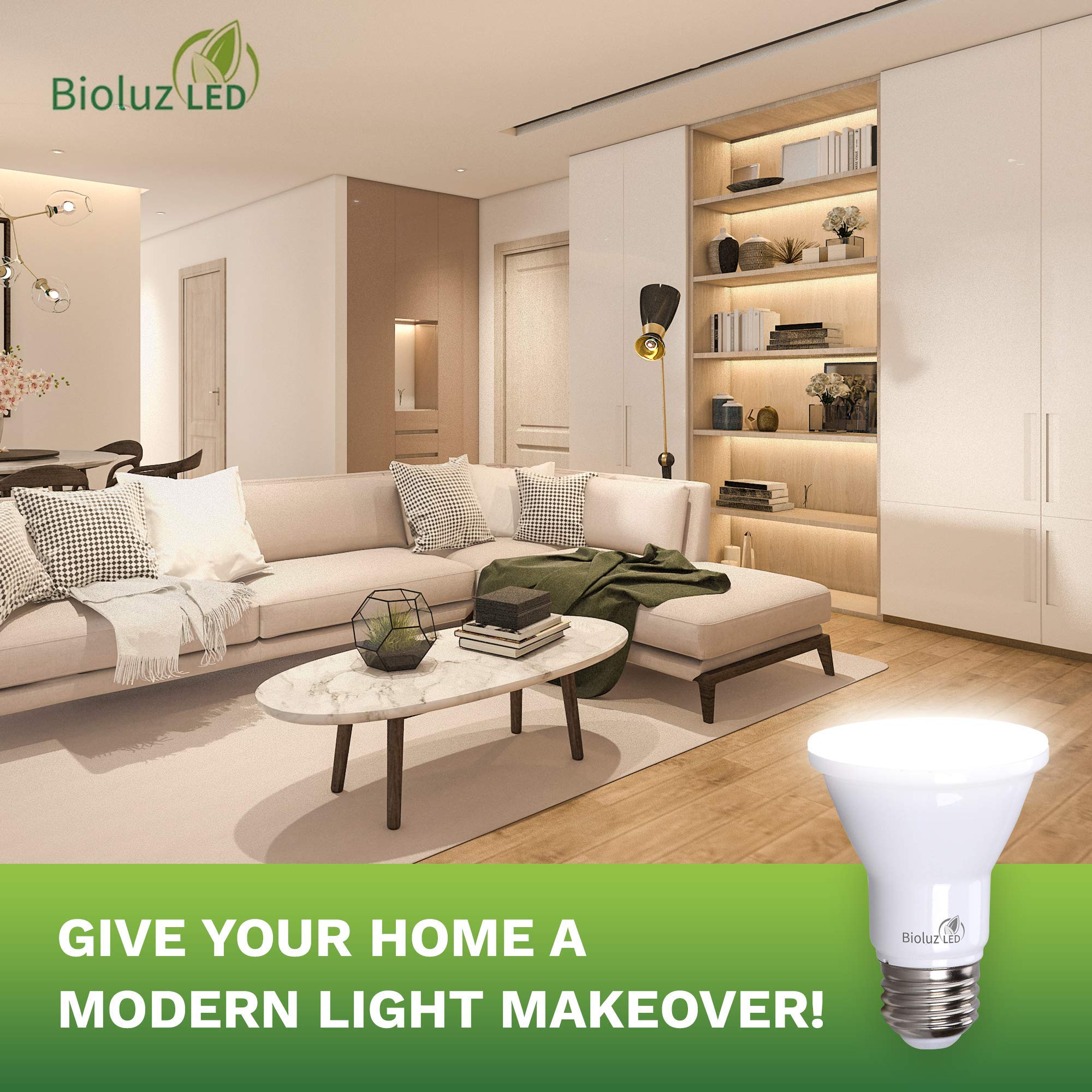 Bioluz LED PAR20 Bulbs 5000K Daylight 90 CRI - 5.5W Equivalent to 75W Dimmable LED Light Bulbs - 500 Lumens, UL Listed, Title 20 Compliant - 48 Pack for Home, Office & Commercial Lighting - Energy Saving Replacement for Incandescent Bulbs