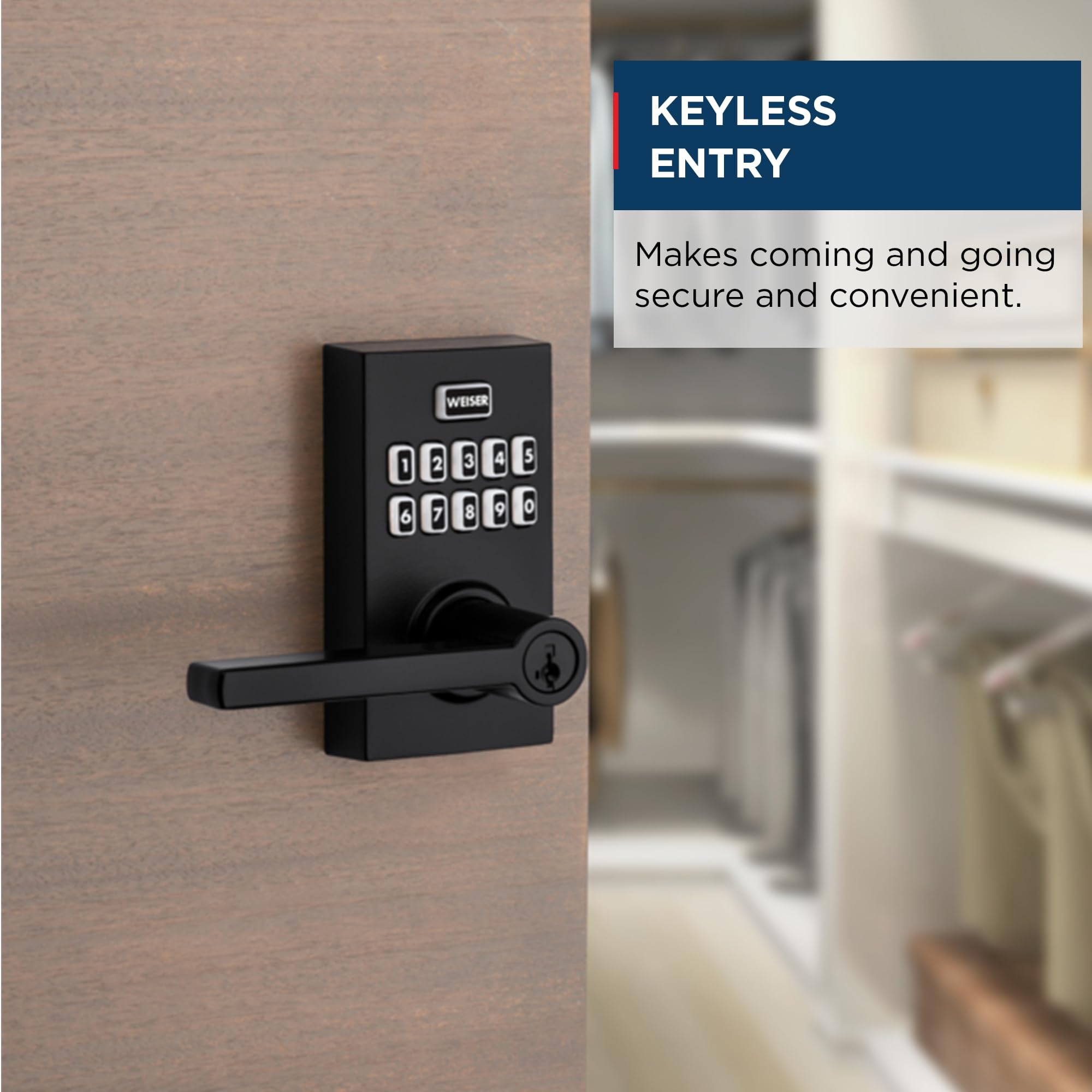 Weiser SmartCode 10 Electronic Keyless Entry Door Lock - Matte Black Keypad Deadbolt with Auto-Lock Feature, 30 User Codes Capacity | Secure Smart Lock for Front Doors, Garage & Home Security Systems | Perfect for Smart Homes, Vacation Rentals & High-Traffic Entryways