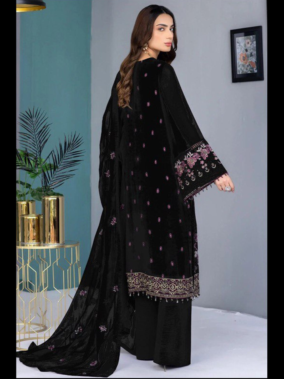 Black Heavy Function Wear Semi Stitched Pant Suit With Embroidery Work - Elegant Formal Outfit for Weddings, Parties & Special Occasions
