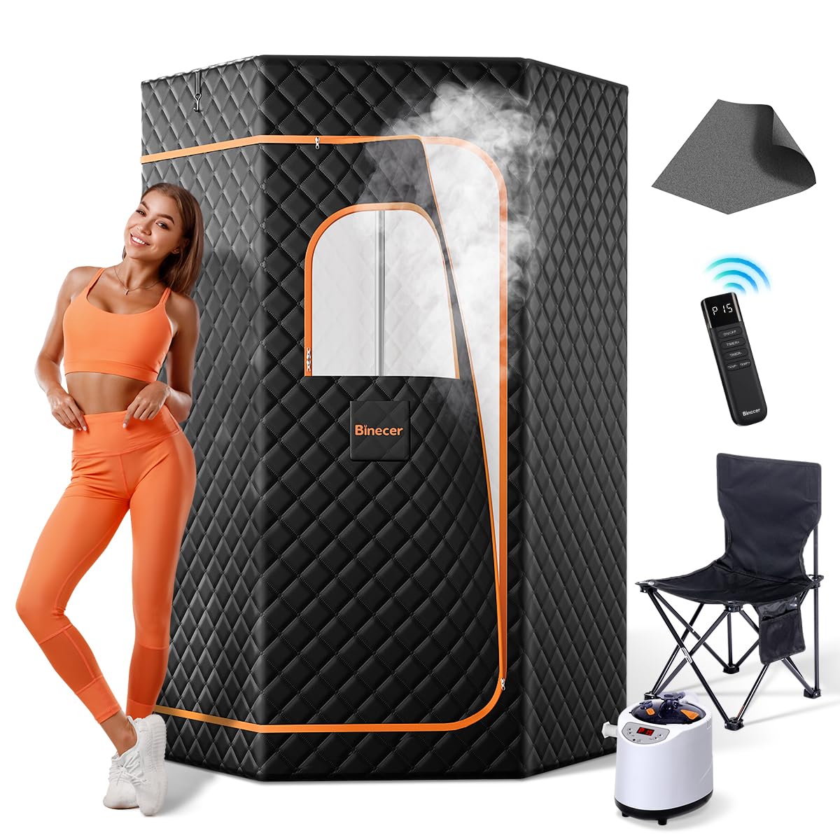 Portable Sauna Tent for Home - 3L 1200W Steamer with Folding Chair & 15 Heating Speeds | Personal Indoor Steam Sauna Box (Black) | Perfect for Relaxation, Detox & Weight Loss at Home
