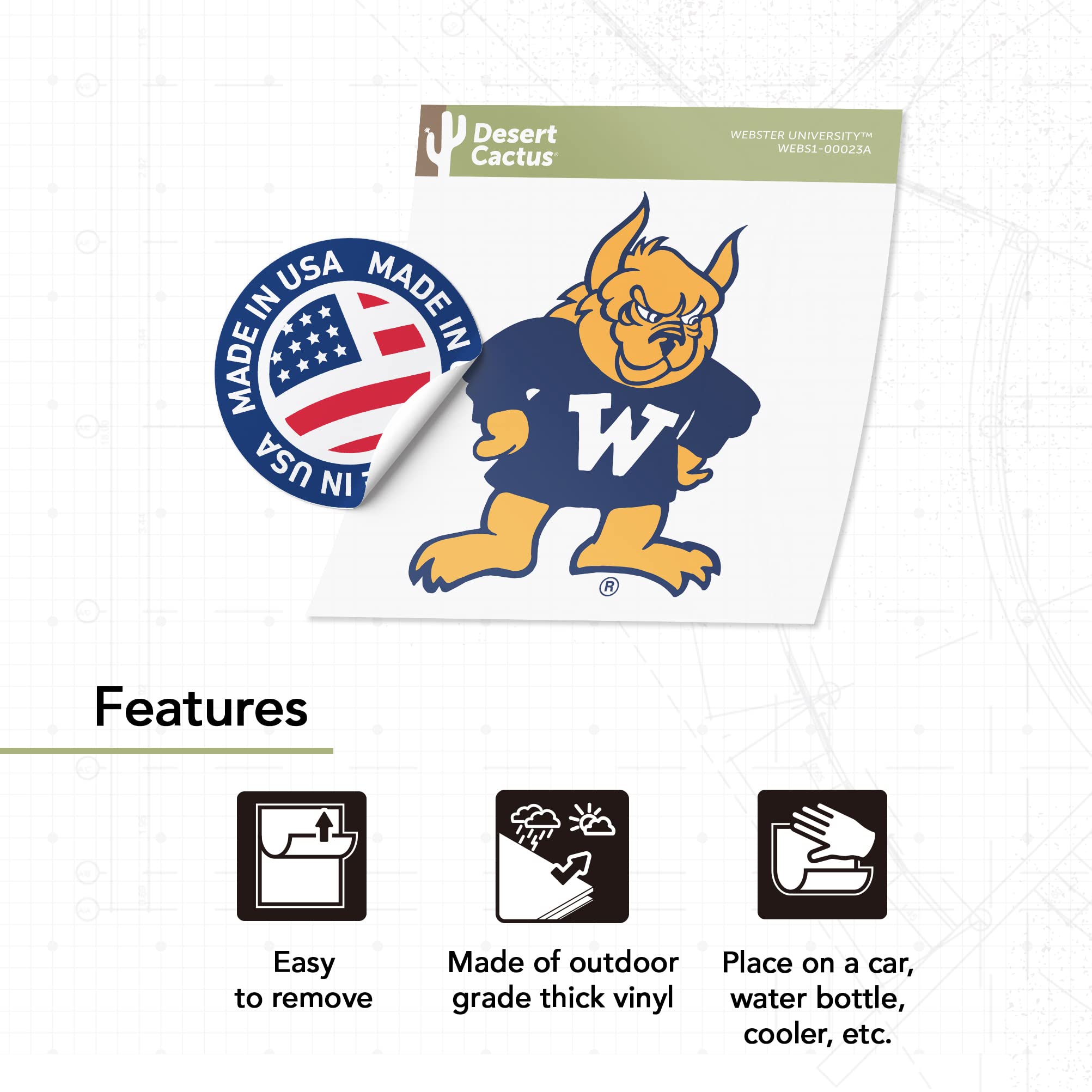 Desert Cactus Webster University Gorloks Vinyl Decal Sticker - Waterproof Laptop, Water Bottle, Car, Scrapbook Decoration - Perfect for School Spirit, College Dorm, Office & Gifts (IND 00023A)