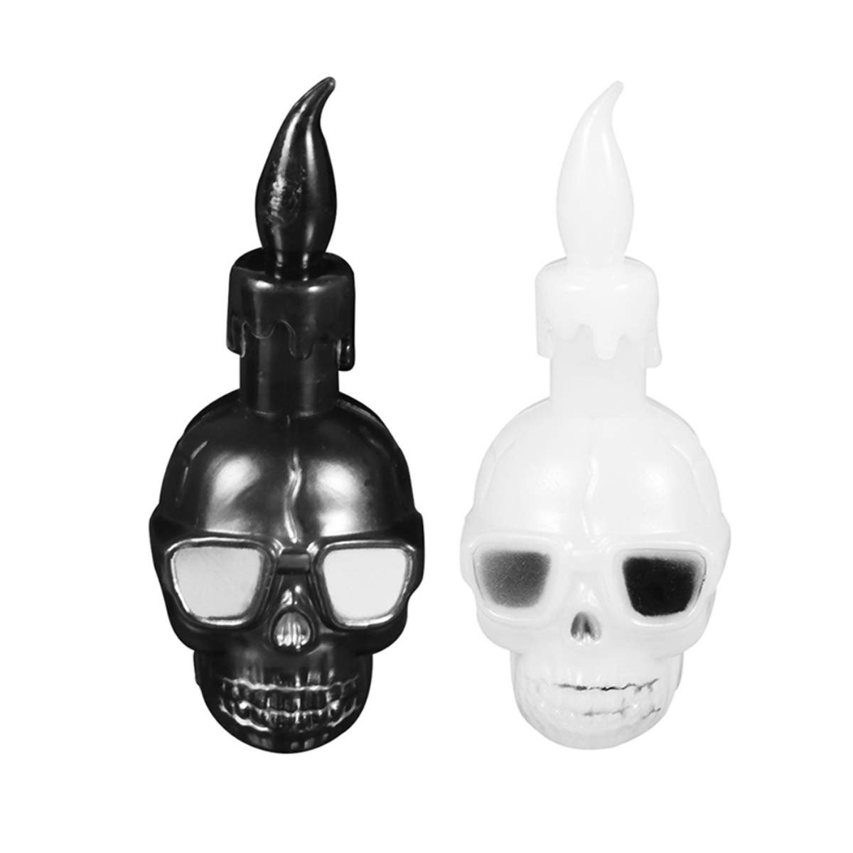 2 Pack Halloween Skull Head LED Flameless Candles - Glow in The Dark Skeleton Table Lamp for Spooky Home Decor, Party Centerpiece & Haunted House Atmosphere (Battery Operated) - Perfect for Halloween Parties, Haunted Houses & Gothic Home Decor