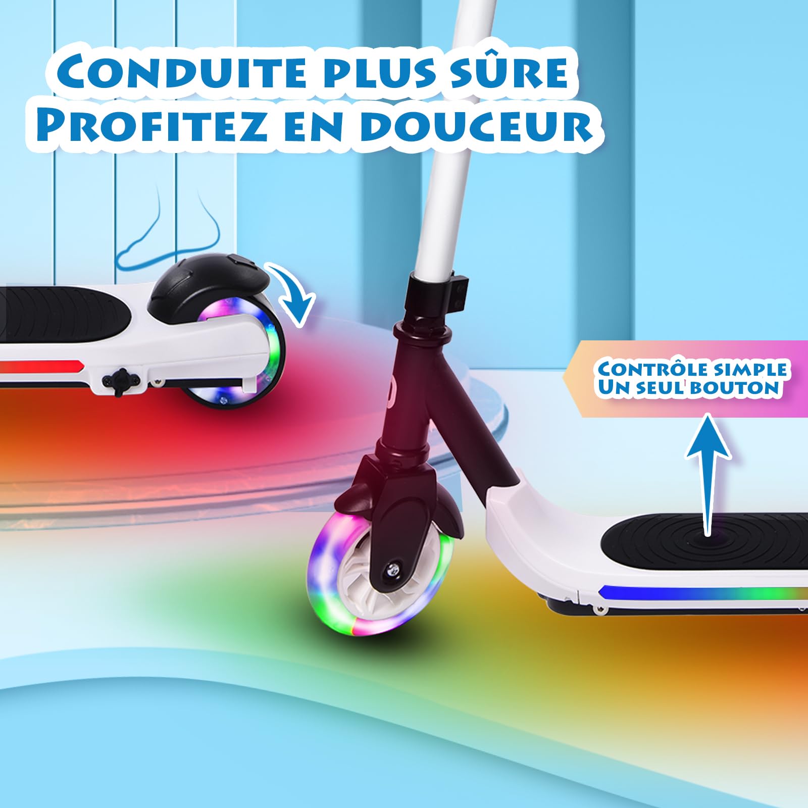 E-RIDES Kids Electric Scooter with Colorful Rainbow Lights - 8 km/h Max Speed, 5-8 km Range - Perfect Gift for Boys & Girls - Ride to School, Park & Neighborhood Adventures