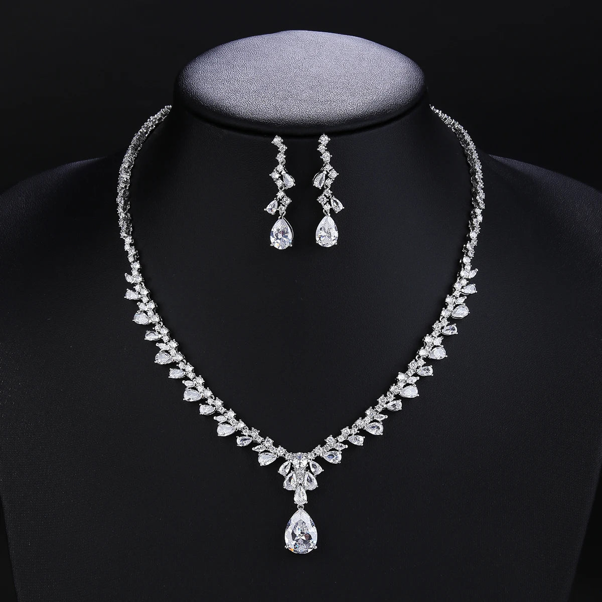 CZ Crystal Bridal Jewelry Set - Necklace & Earrings for Weddings, Anniversaries, Prom | Perfect Wedding Gift for Bride, Girlfriend | Free Shipping CN10323 | Elegant for Ceremonies, Date Nights & Special Occasions