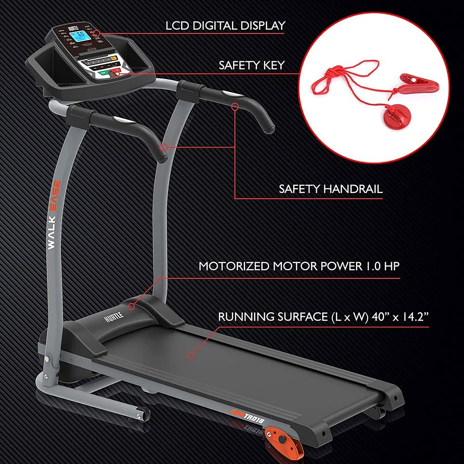 Hurtle Electric Folding Treadmill for Home Use - Compact Cardio Exercise Machine with 12 Training Modes, 3 Incline Levels & Bluetooth Connectivity - Perfect for Walking, Running & Home Workouts in Small Spaces