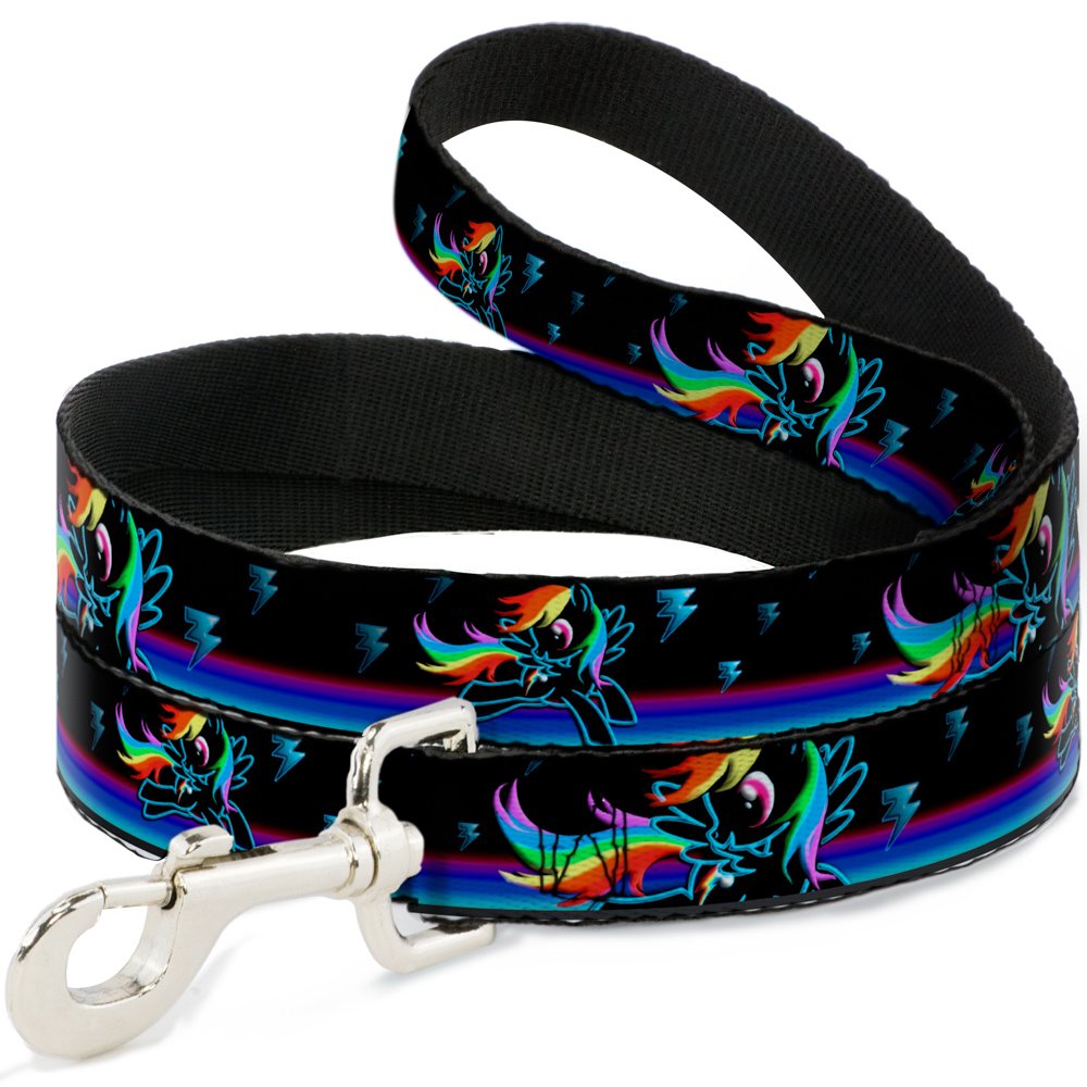 Buckle-Down Rainbow Dash Pose Lightning Bolts Black and Blue Pet Leash - 6 Feet Long, 1.5 Inch Wide - Durable Dog Walking Accessory for Small to Medium Dogs - Perfect for Daily Walks, Hiking, and Outdoor Adventures