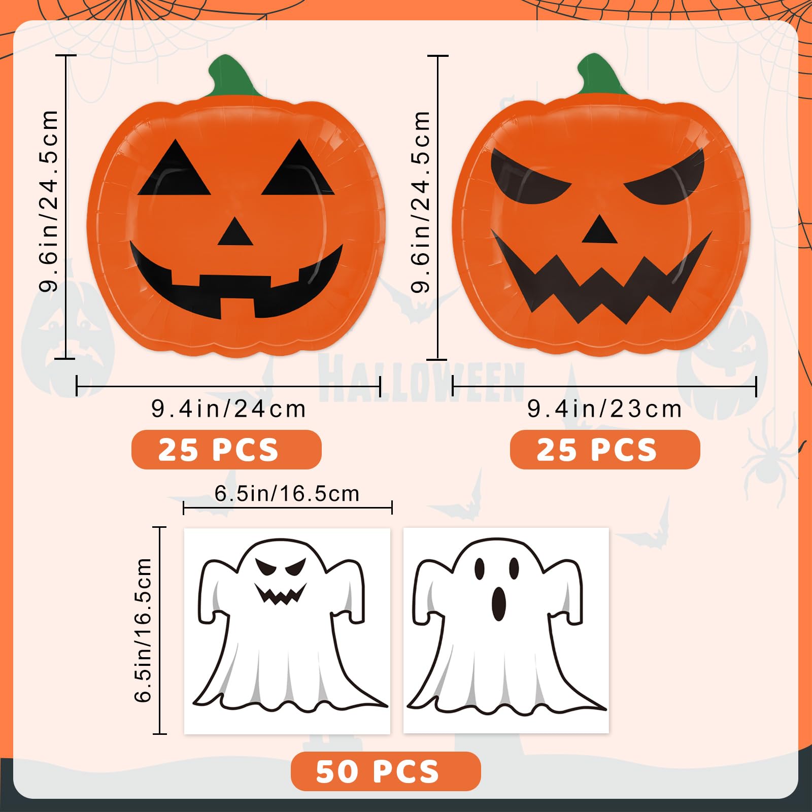 100 Pcs Halloween Paper Plates & Napkins Set - Spooky Themed Party Supplies for Halloween, Birthday, Dinner - Disposable Tableware Serves 50 Guests - Perfect for Trick or Treat, Haunted House, Costume Party Decorations