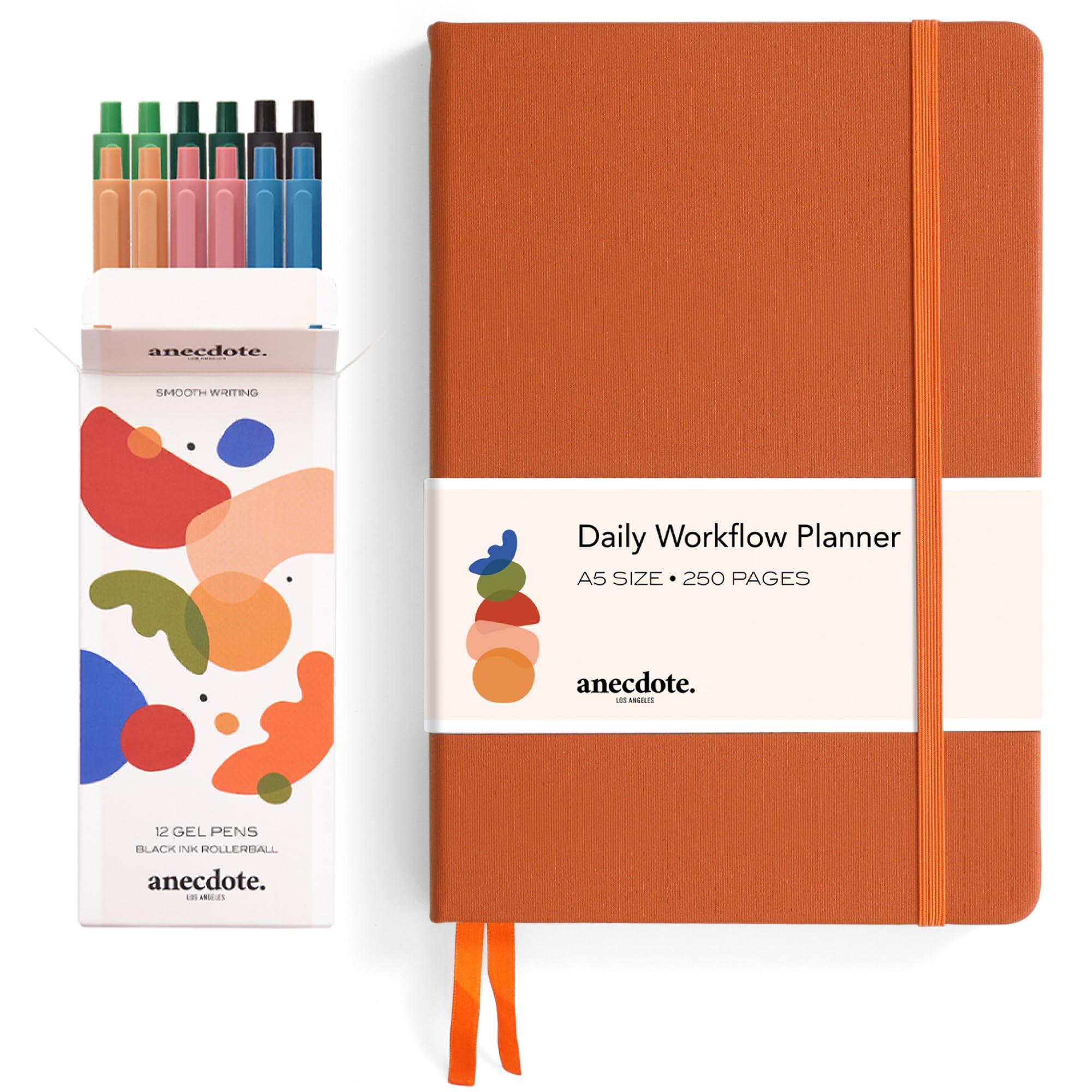 ANECDOTE 2025 Daily Planner & 12-Pack Black Retractable Gel Pens (0.5mm Fine Point) - Smooth Writing for Office, School, Journaling & Gift Giving