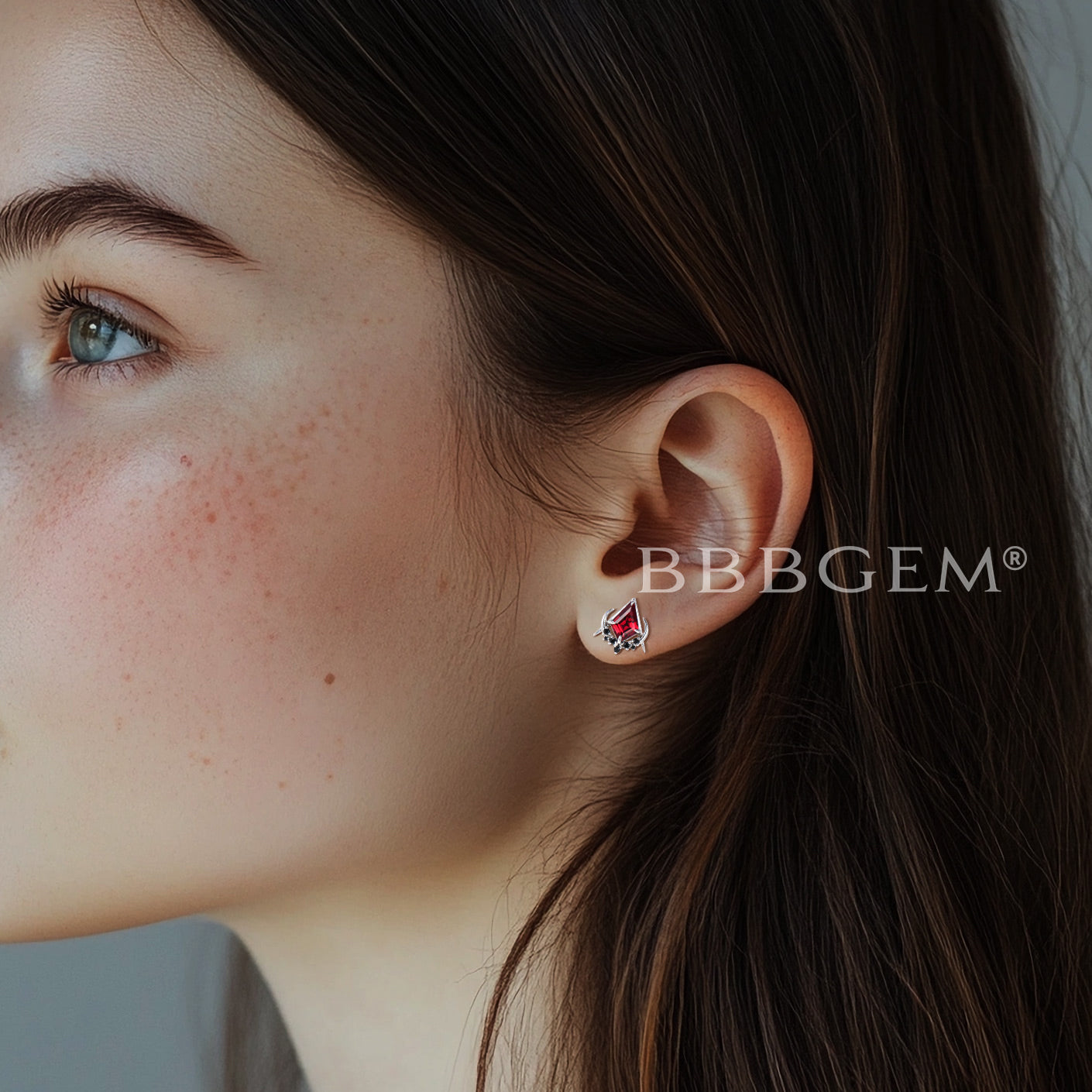 Natural Garnet Black Diamond Stud Earrings - Gothic Moon Masonic Jewelry for Women | Perfect for Gothic Fashion, Witchy Aesthetic & Occult Style Outfits