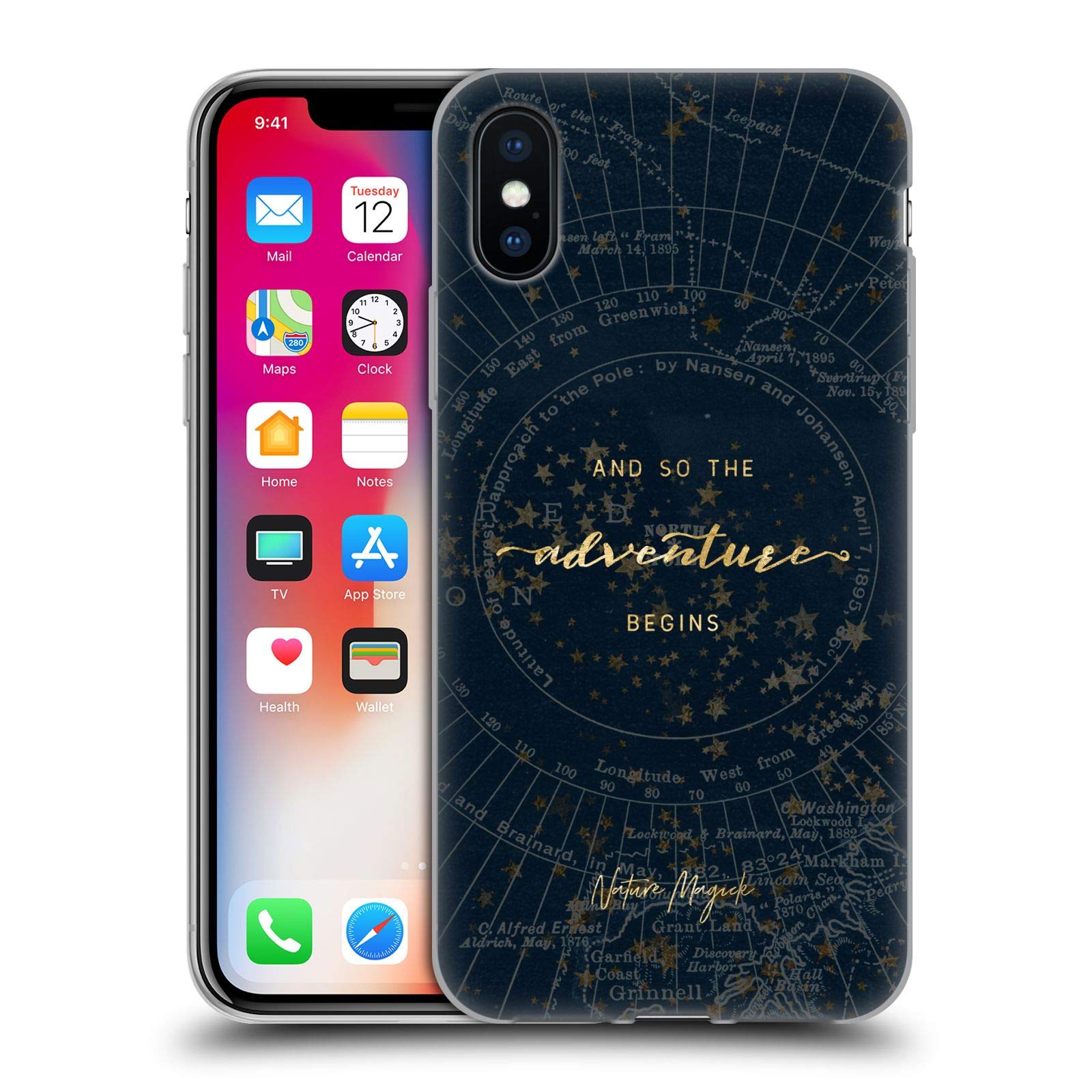 Officially Licensed Nature Magick Star Map iPhone X/Xs Case - 'So The Adventure Begins' Quote Soft Gel Cover | Protective Phone Case for Outdoor Adventures & Stargazing