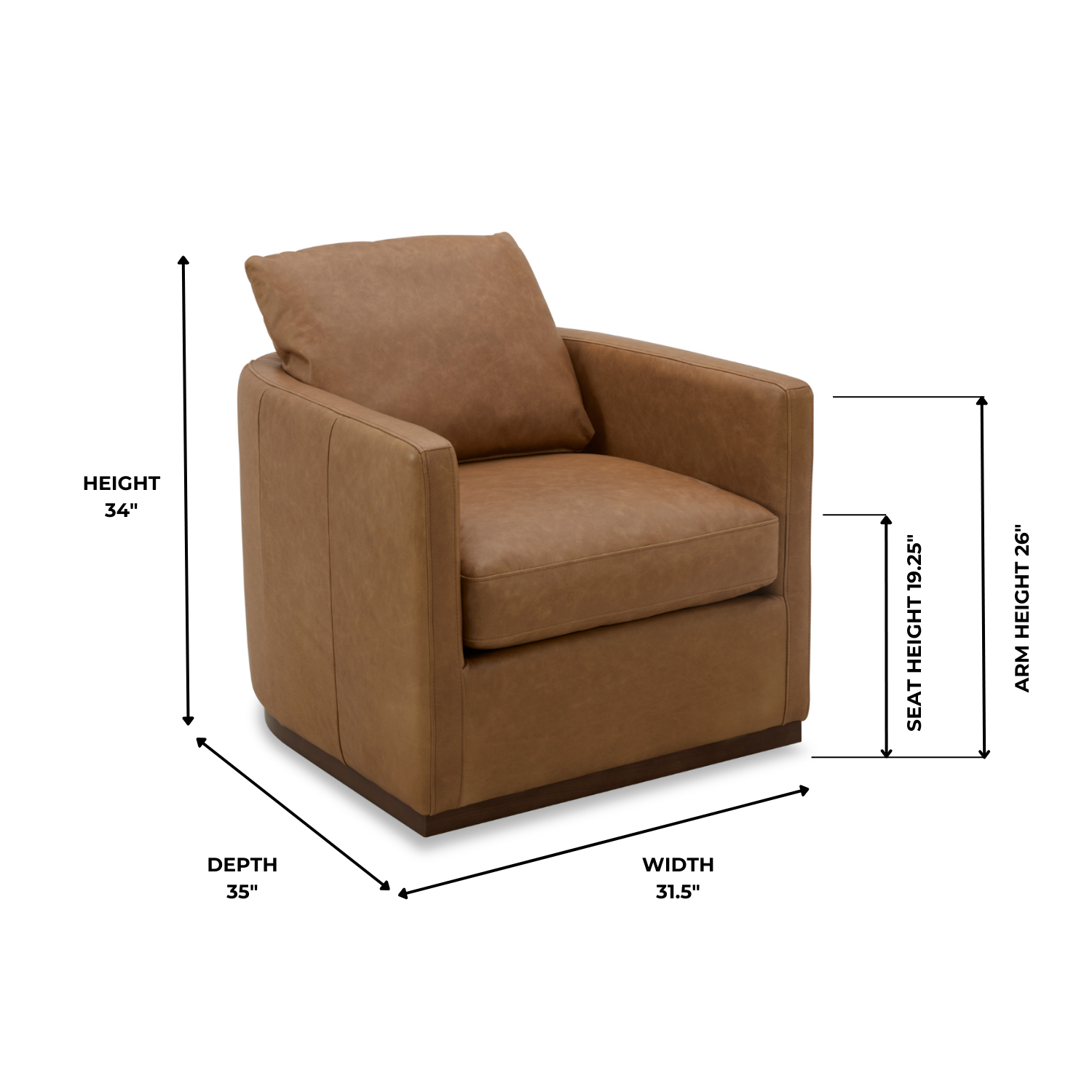 Bellwood Leather Swivel Lounge Chair - 360° Rotating Recliner with Premium Genuine Leather - Perfect for Living Room, Office, or Reading Nook