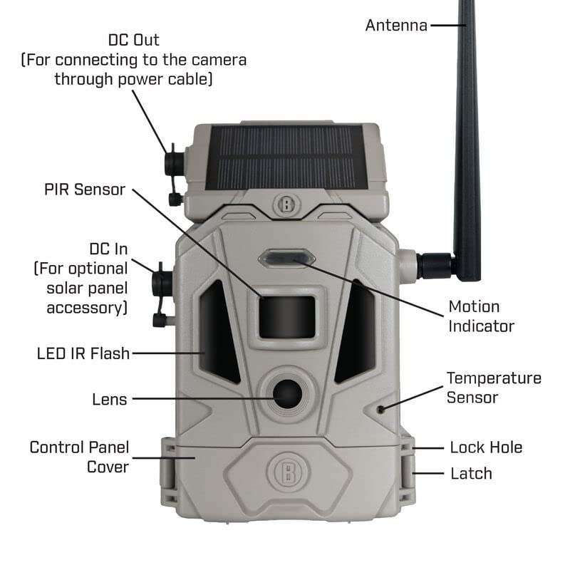 Bushnell CelluCORE 20 Solar Trail Camera - Low Glow Hunting Game Camera with Detachable Solar Panel, Strap & SD Card Bundle - Perfect for Wildlife Monitoring, Hunting, and Outdoor Security Surveillance