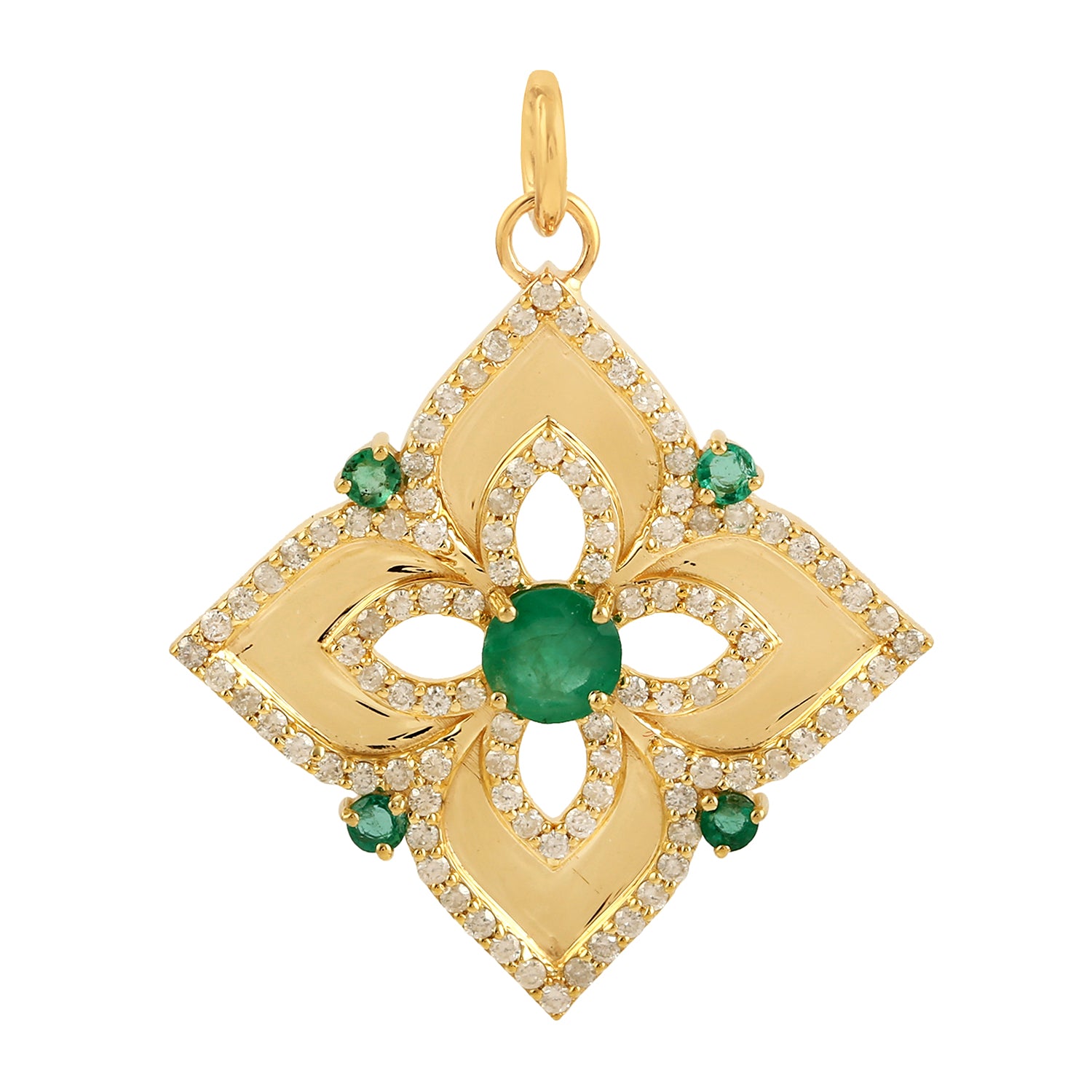 14K Yellow Gold Emerald Gemstone Floral Pendant with Diamond Accents - Perfect for Weddings, Anniversaries & Special Occasions