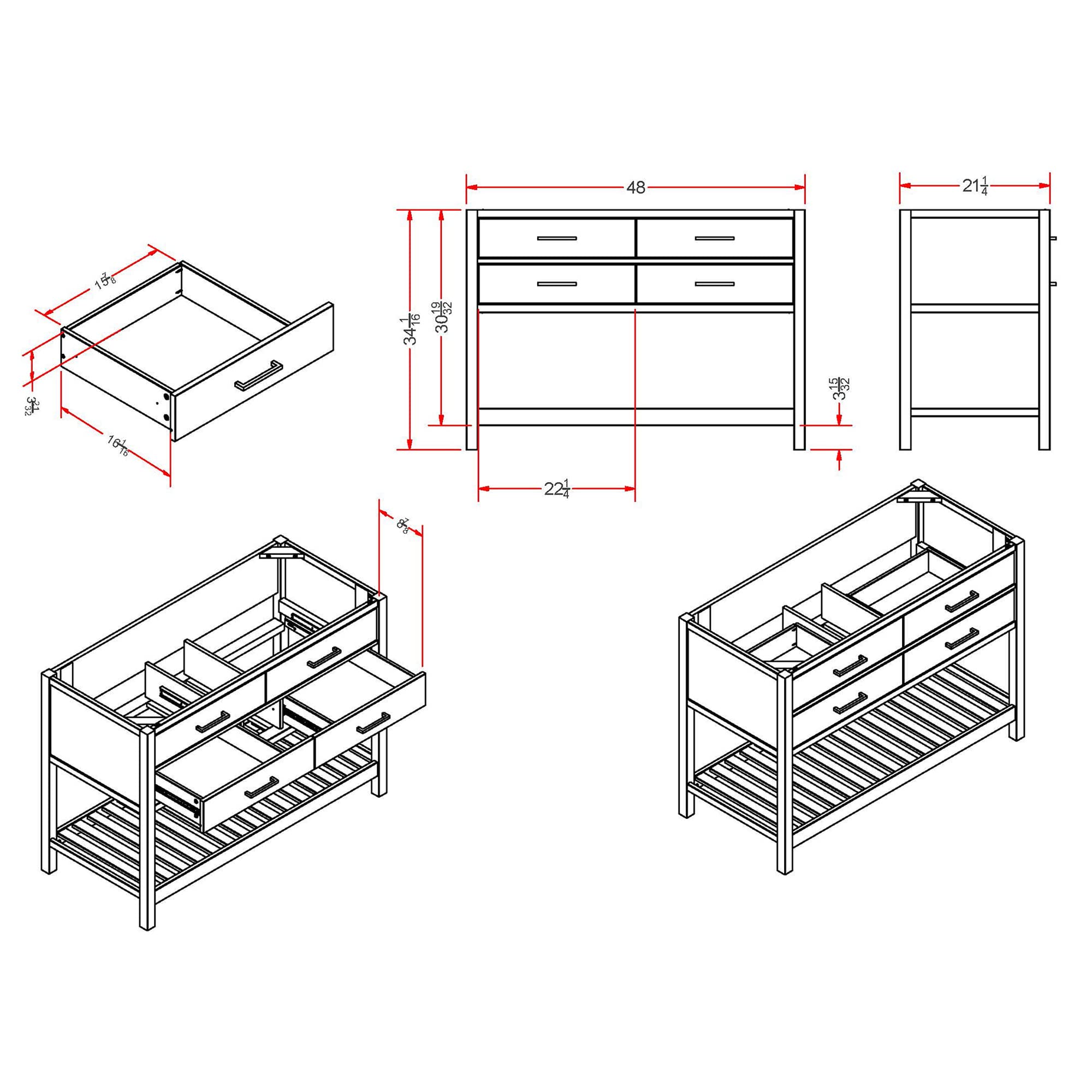 White Pine Bathroom Vanity Cabinet - 48