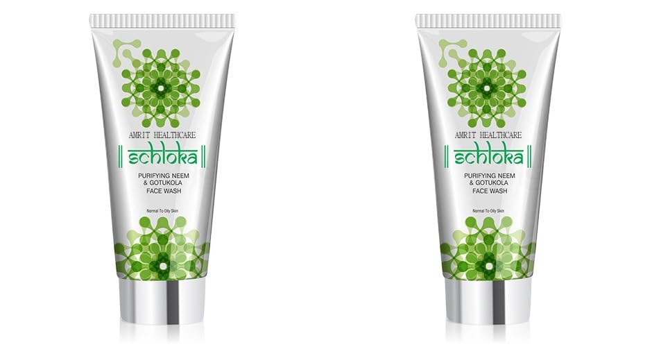 Schlooka Purifying Neem & Gotukola Face Wash - 2 Pack (60ml Each) | Natural Acne Treatment & Skin Brightening for Oily & Sensitive Skin | Daily Cleansing & Detoxifying Facial Wash