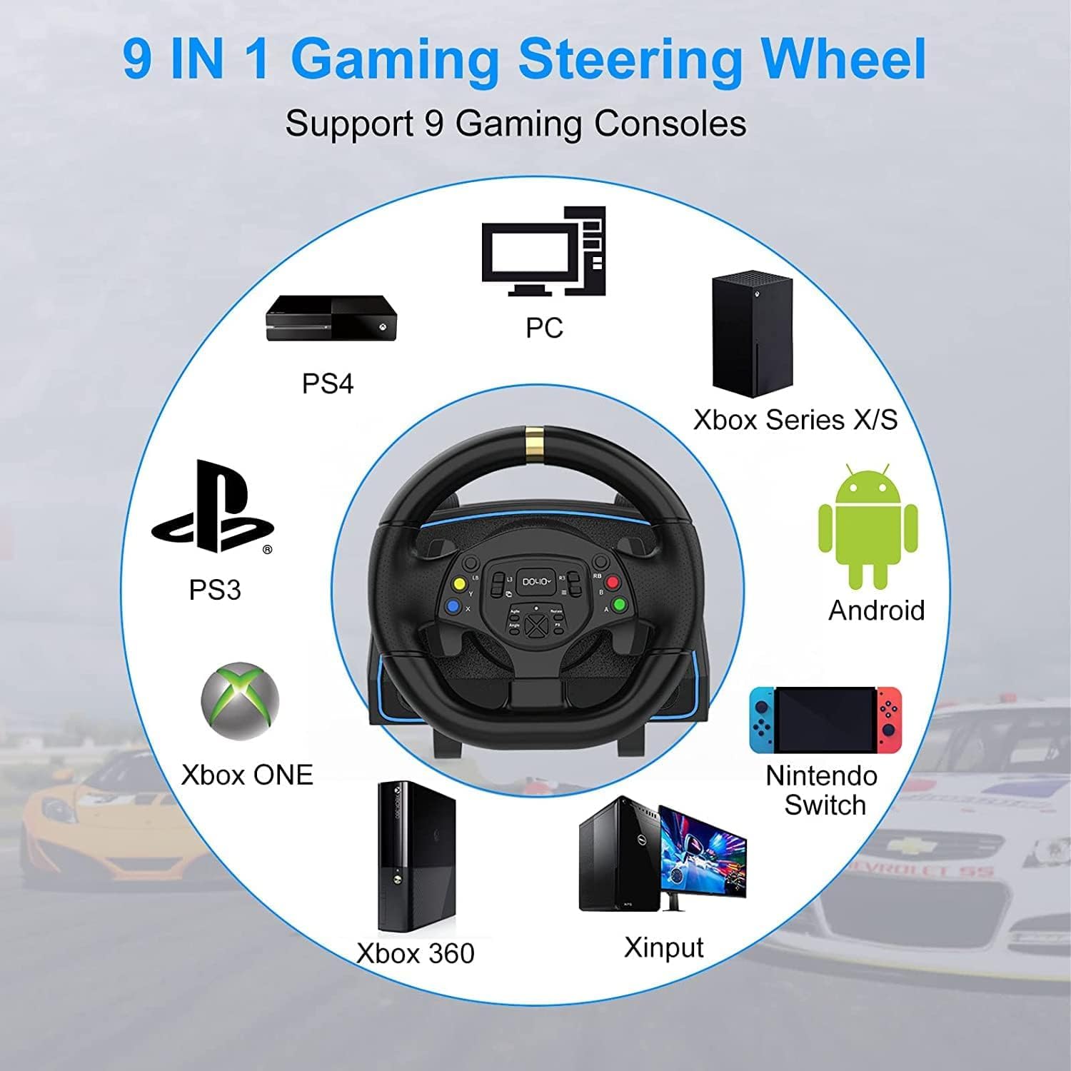 DOYO 1080° Gaming Racing Wheel with Pedals & Shifter - Xbox Steering Wheel with Paddle Shifters for PC, PS4, PS5, Xbox One/Series X/S/360, PS3, Nintendo Switch (Black) | Perfect for Racing Simulators, Drifting & Professional Gaming Setups
