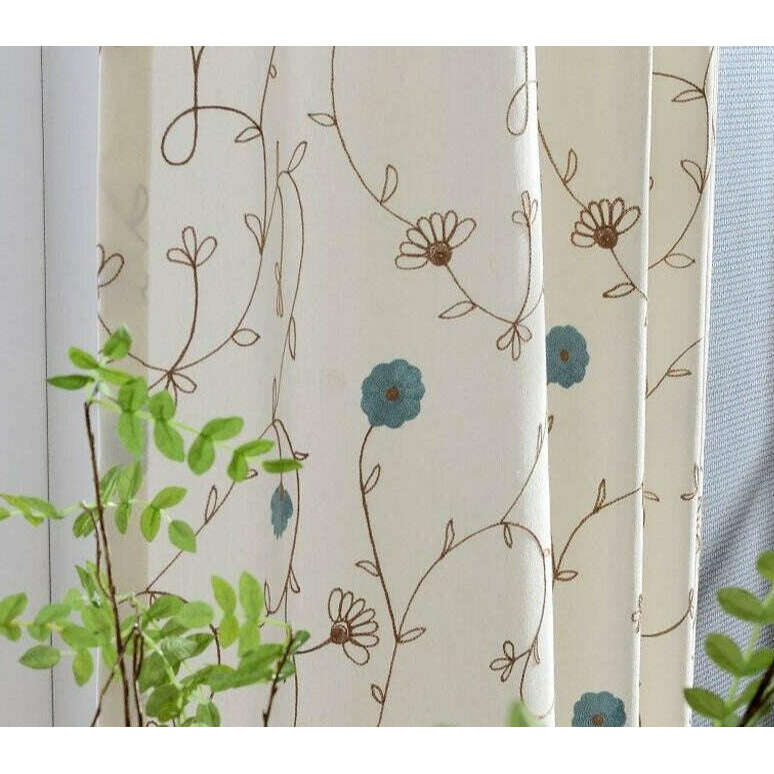 Jason Vine Floral Embroidered Cotton Curtains - Elegant Boho Window Treatments for Living Room, Bedroom & Nursery - Light Filtering & Privacy Sheer Drapes