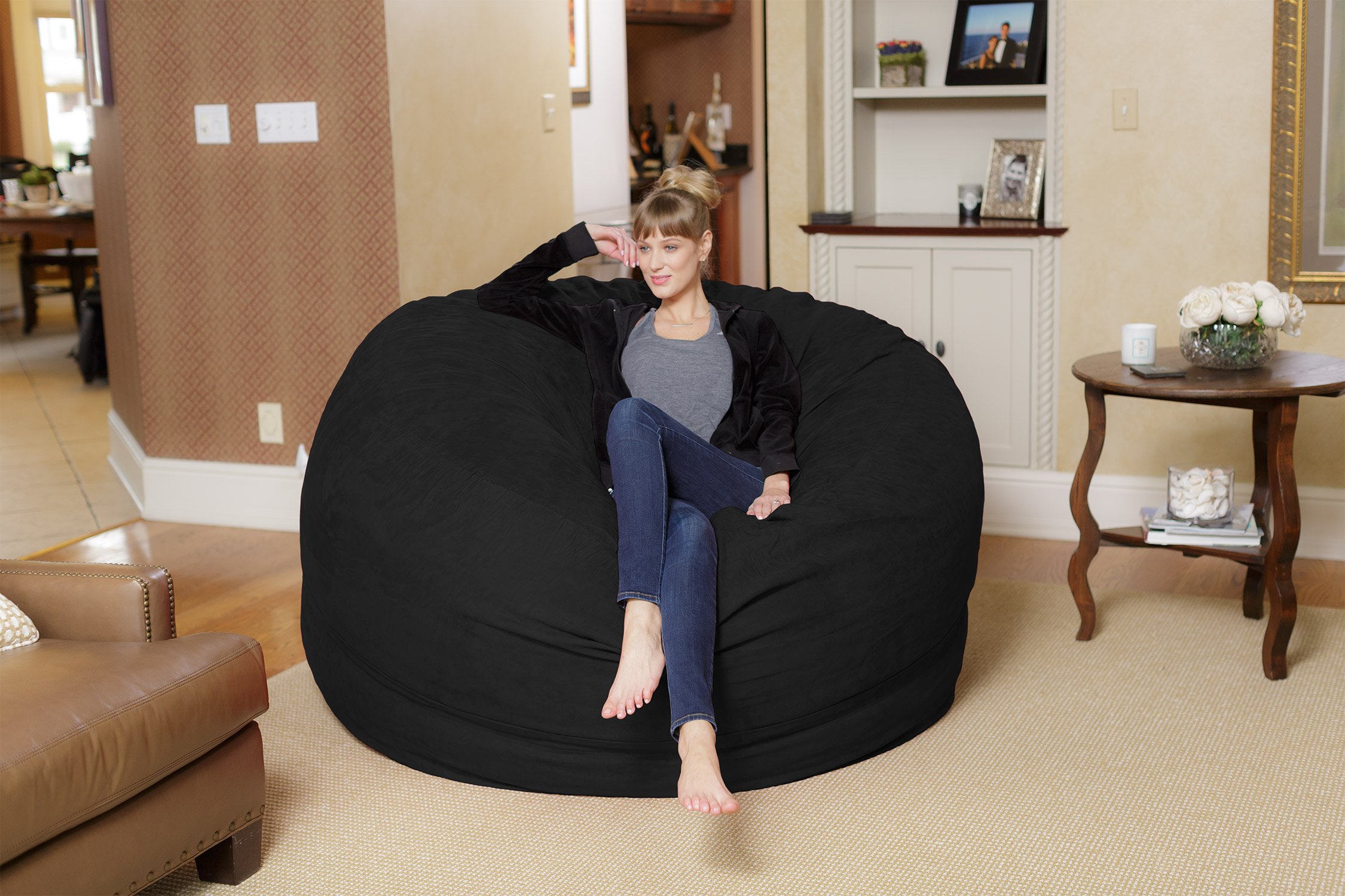 Chill Sack 6' Giant Memory Foam Bean Bag Chair - Ultra Soft Microfiber Cover (Black) | Perfect for Living Rooms, Game Rooms & Dorm Relaxation