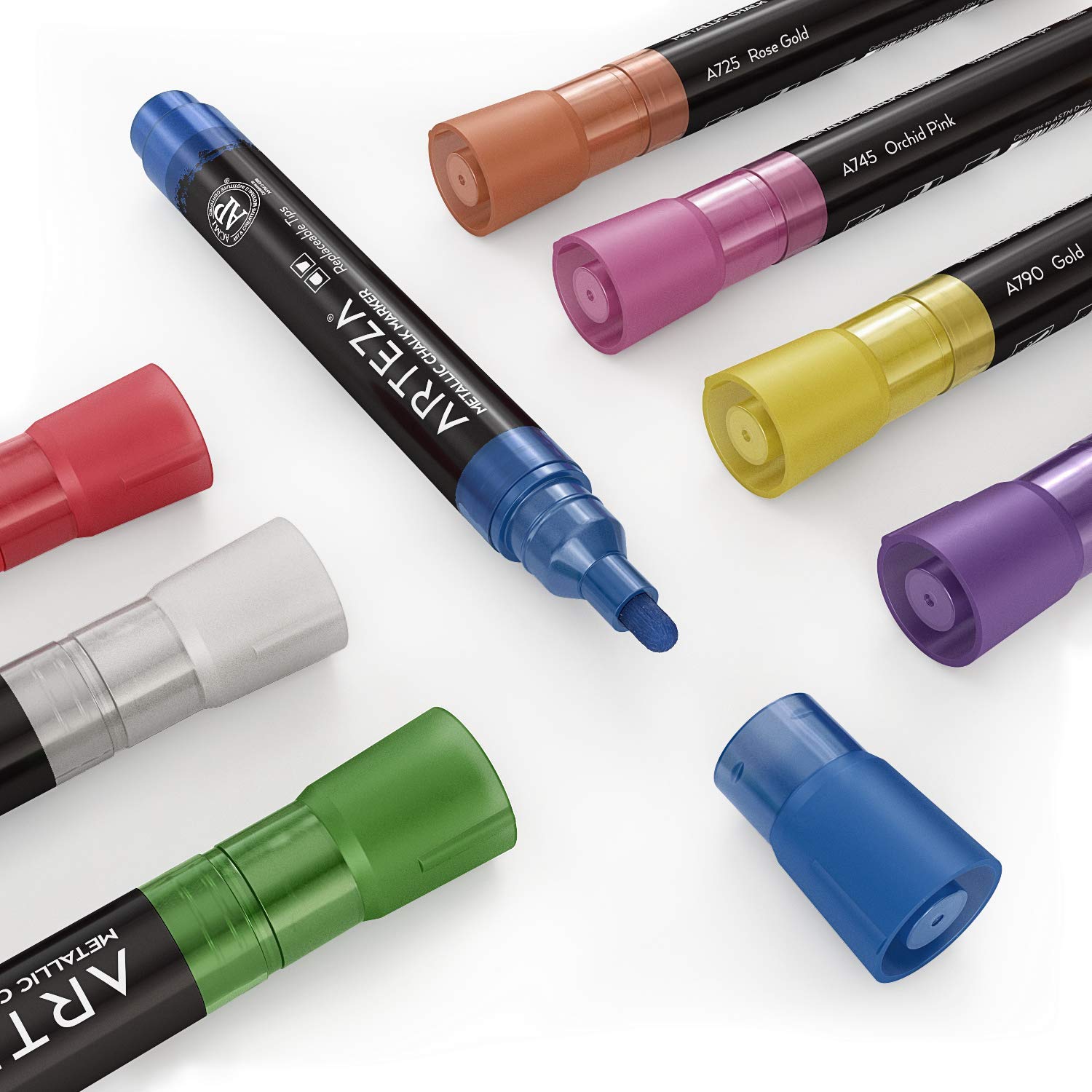 ARTEZA Liquid Chalk Markers Set of 8 - Vibrant Metallic Colors, Erasable & Non-Toxic - Perfect for Chalkboards, Windows, Signs, Bistro Boards & DIY Crafts